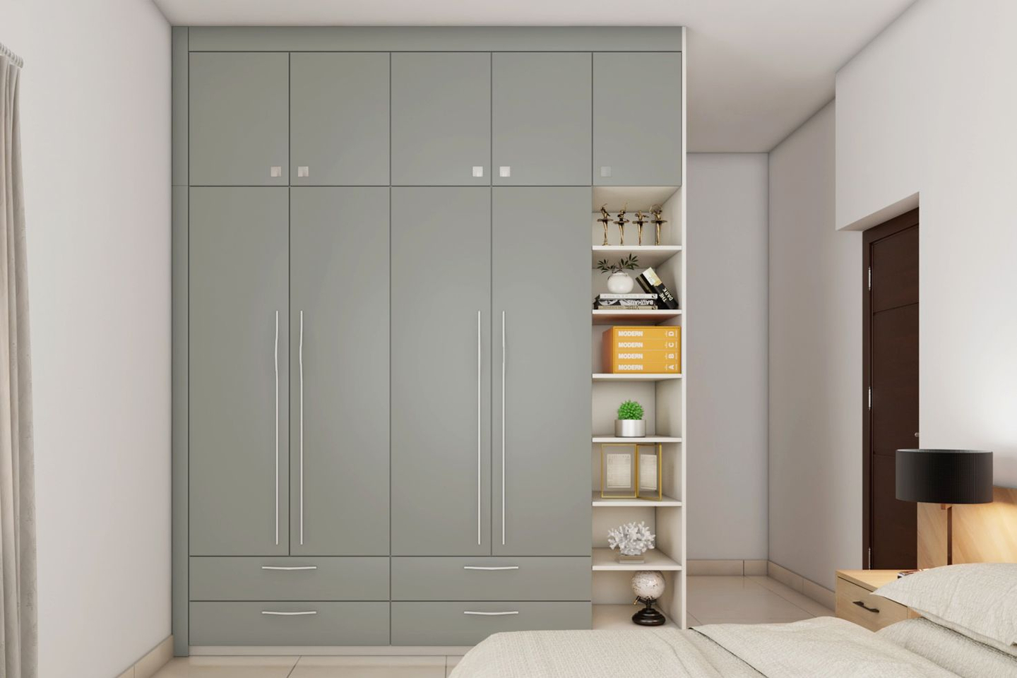 Spacious Grey Swing Wardrobe Design | Livspace