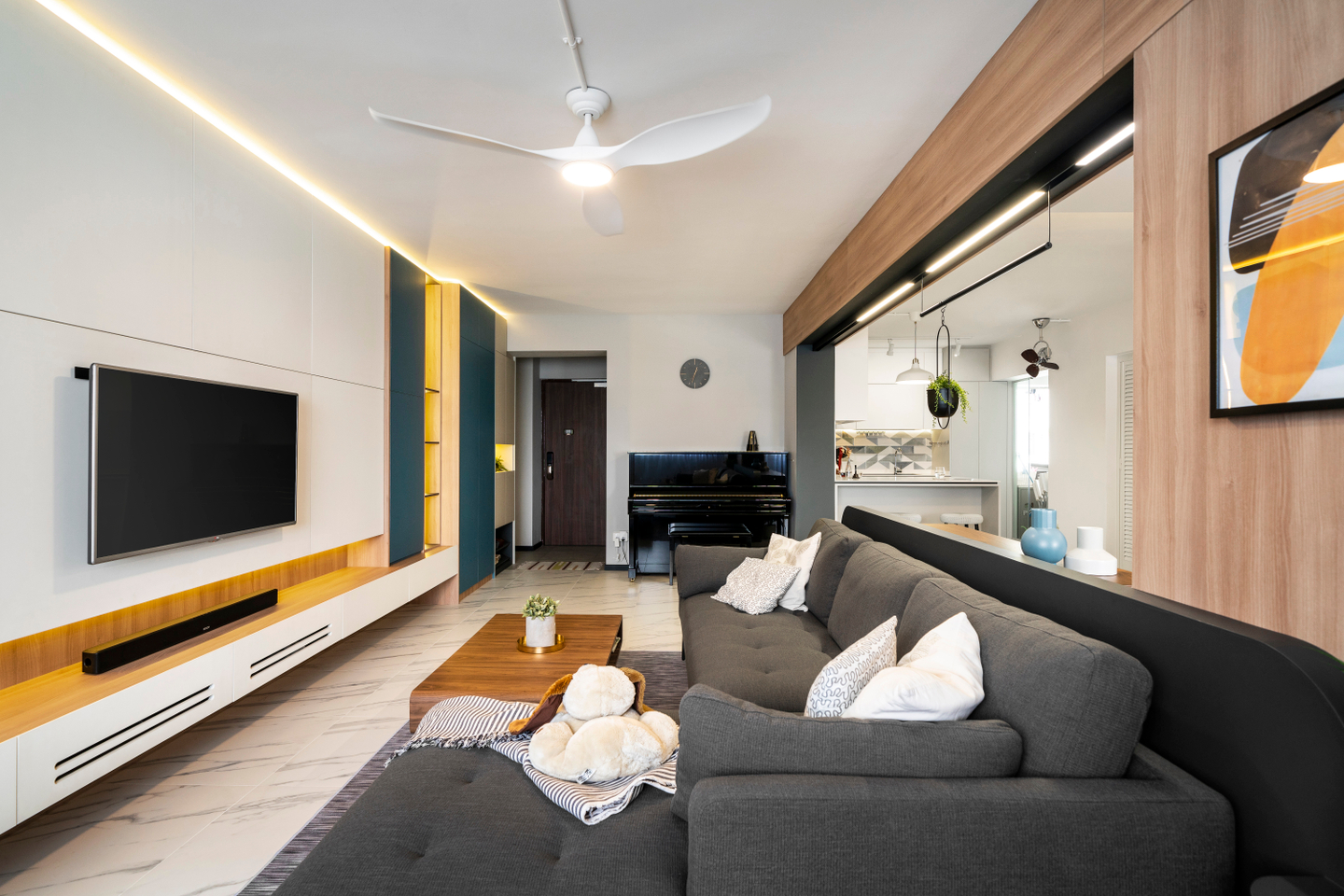 MultiFunctional Modern Themed Spacious Living Room Design Livspace