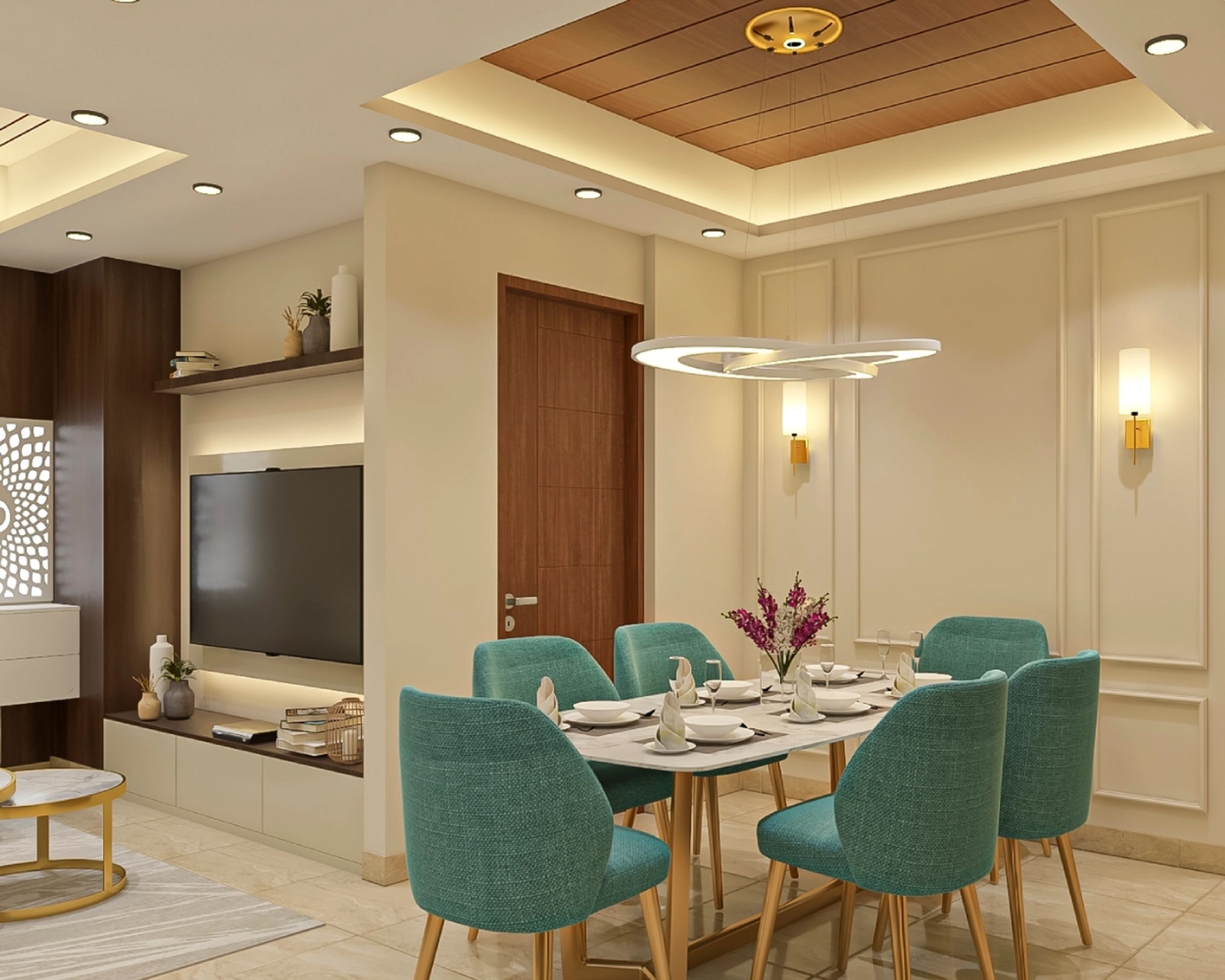 Compact Dining Room With False Ceiling | Livspace