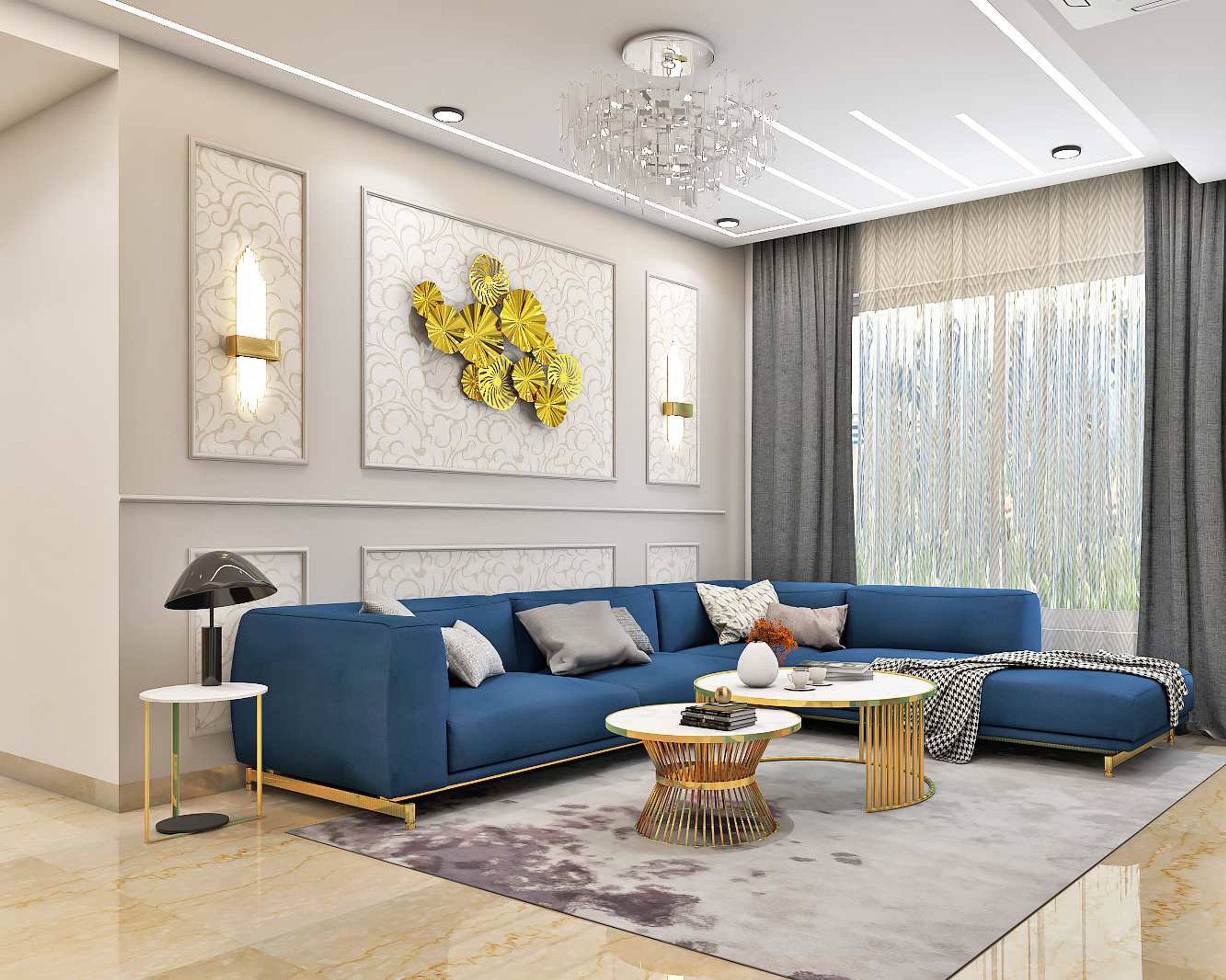 Living Room Wall Texture Design With A Floral Wallpaper | Livspace