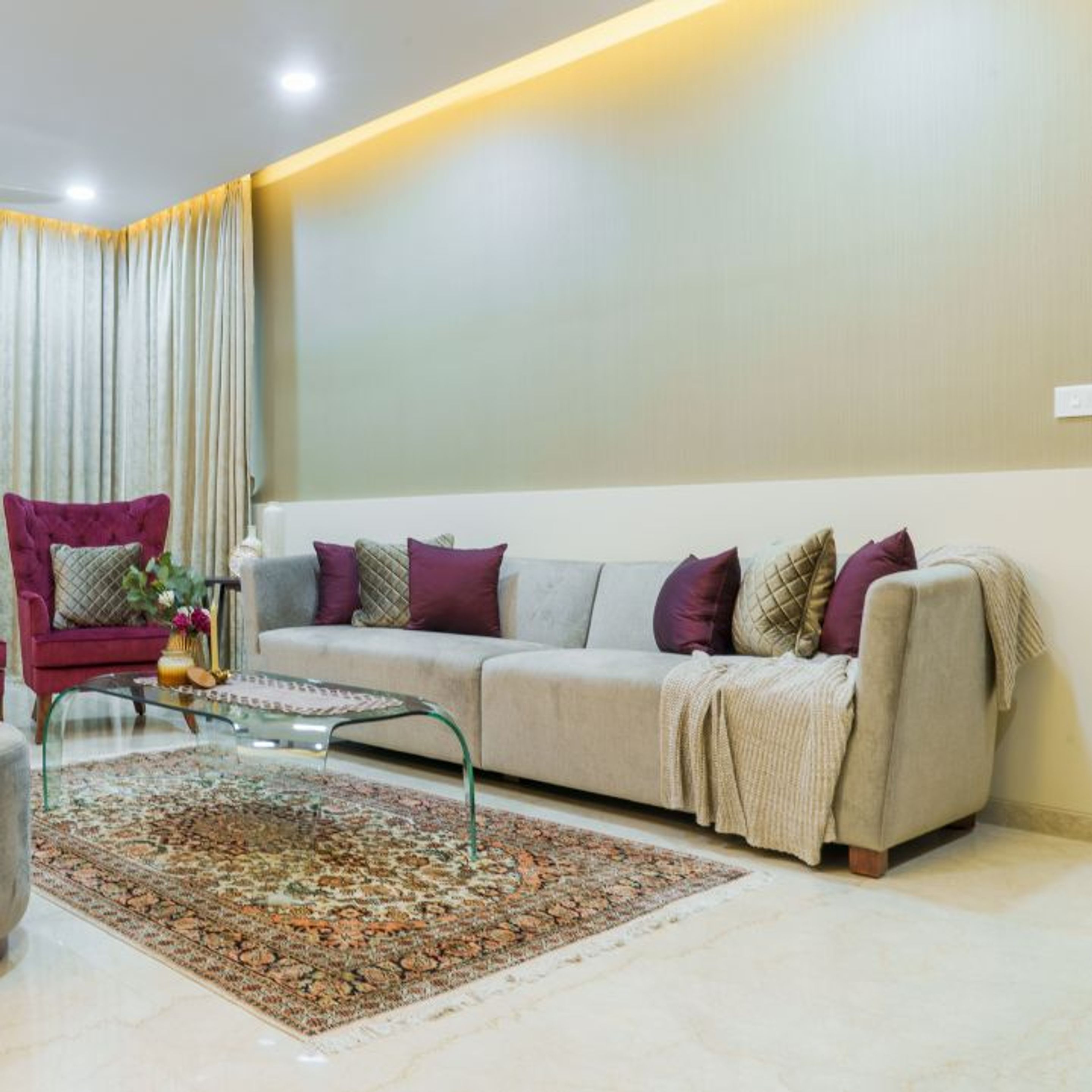 Neutral-Toned Wall Paint Design For Living Rooms | Livspace