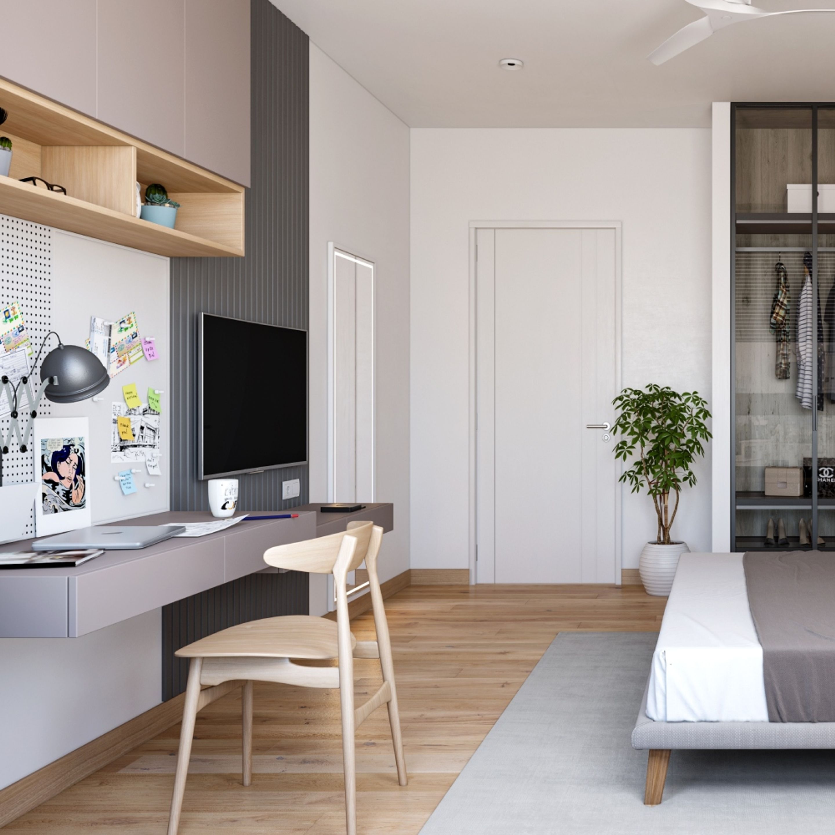 White And Grey Home Office Design With A Pinboard | Livspace