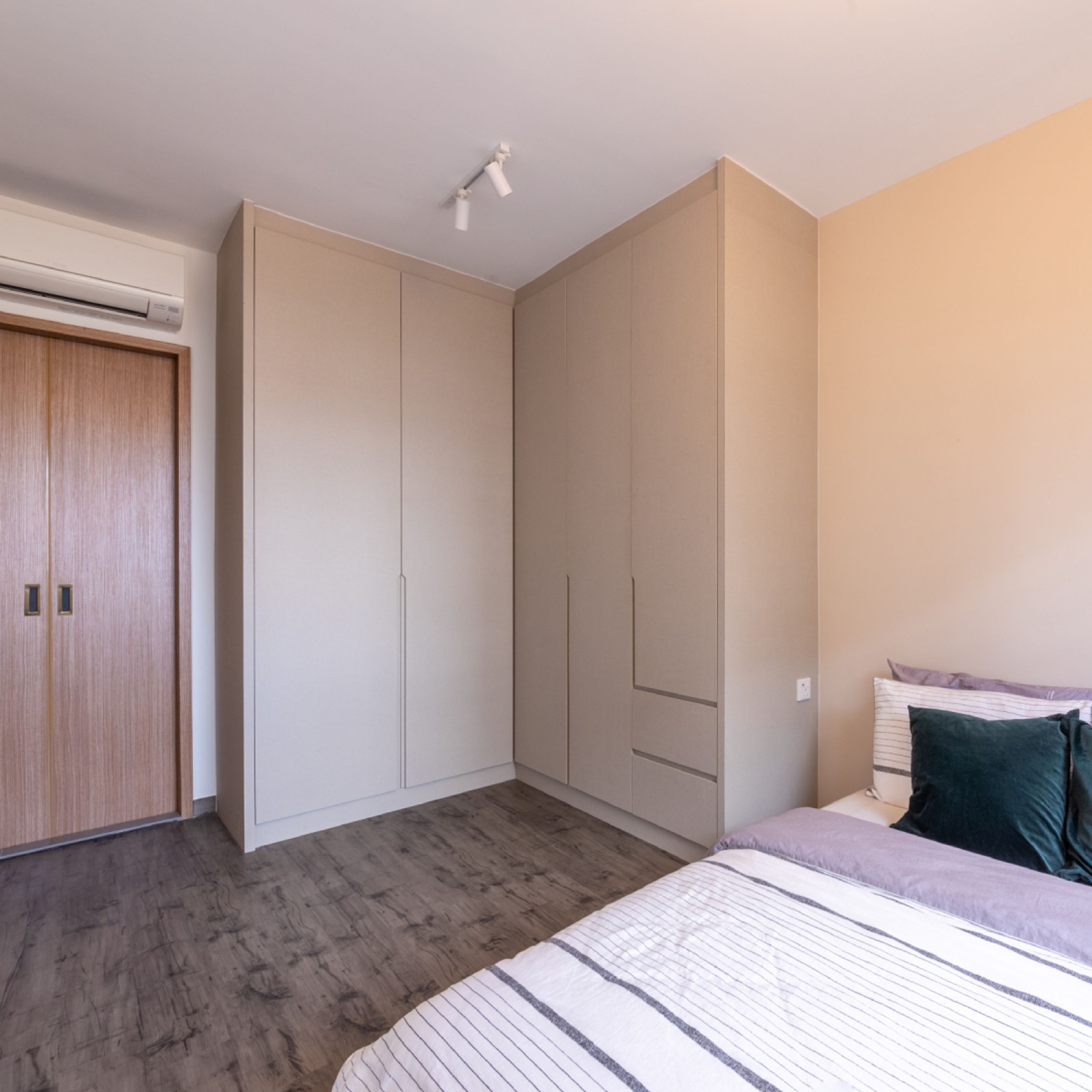 Beige Matt Wardrobe Design | Livspace