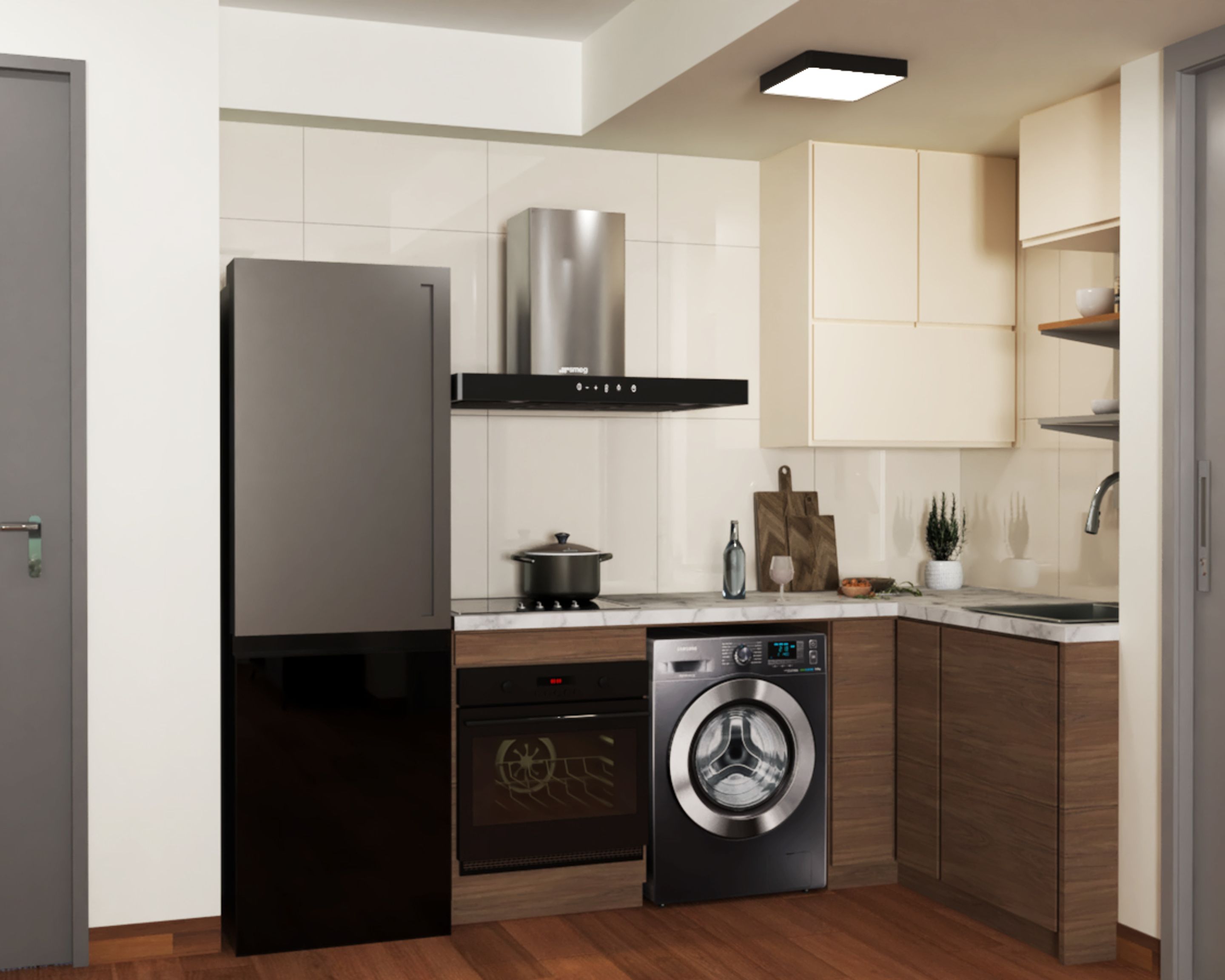 Compact L-Shaped Kitchen Design | Livspace