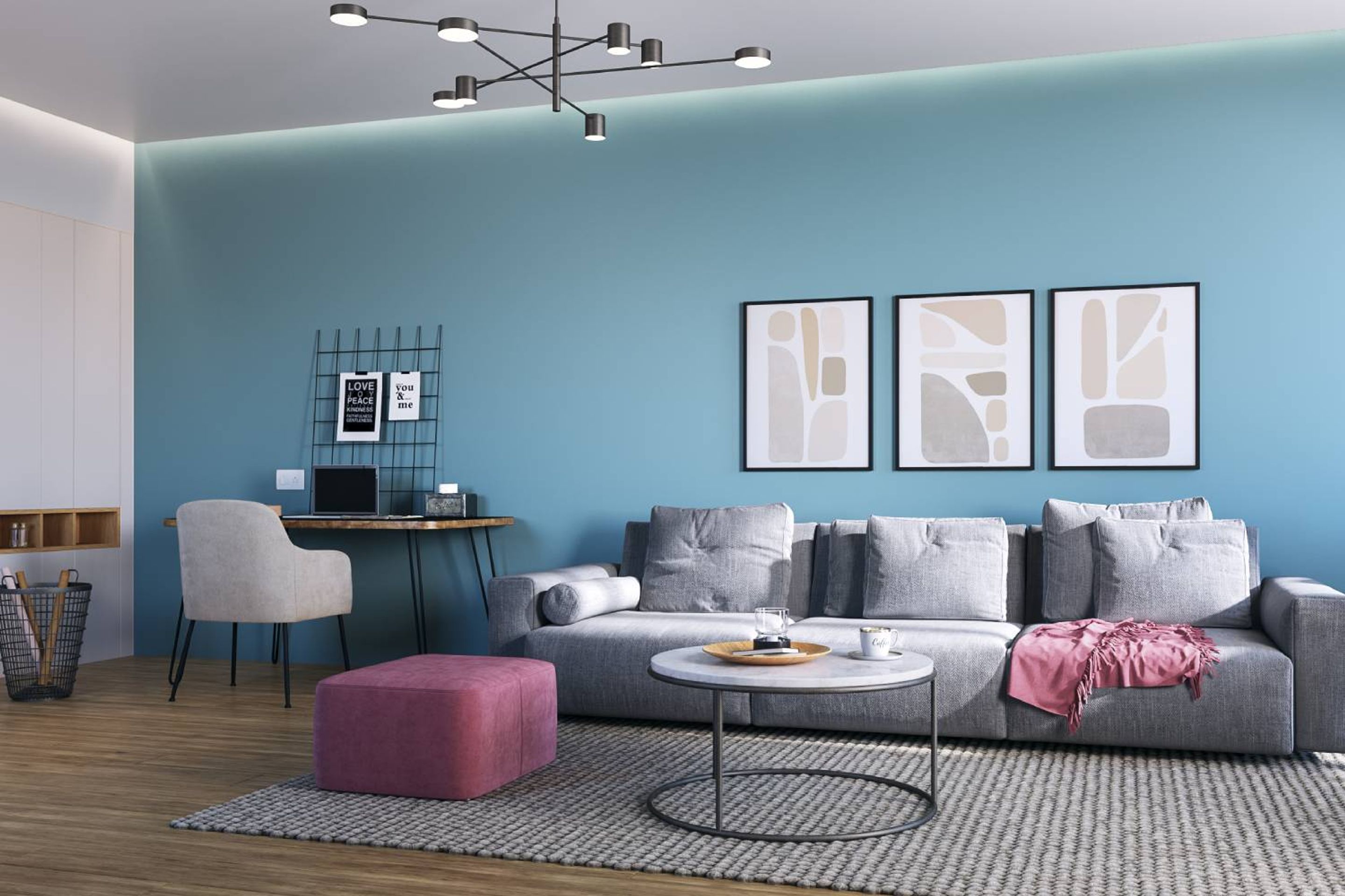 Rectangular Living Room White Ceiling Design With Cove Lights And ...