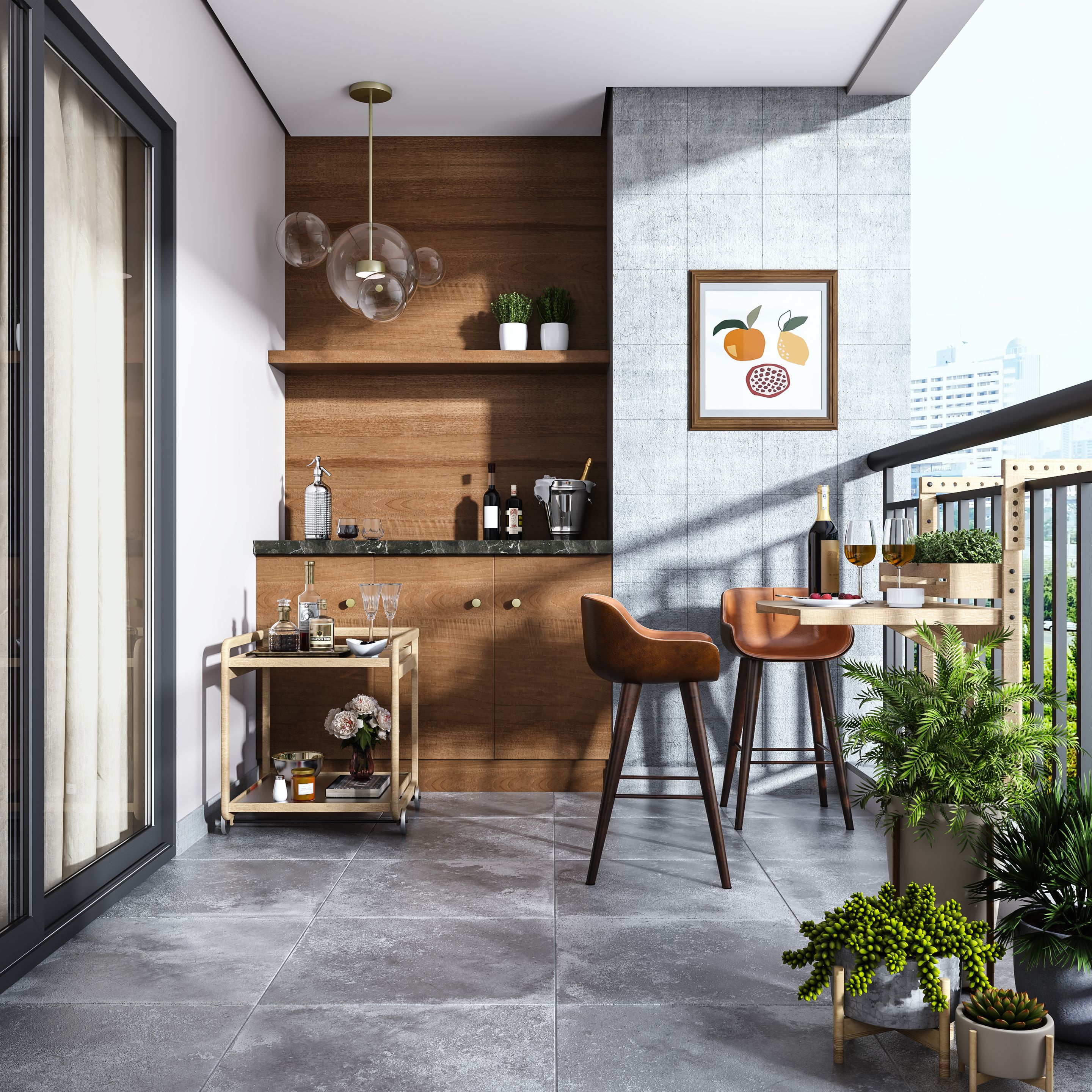 Easy To Maintain Balcony With Wooden Bar Livspace