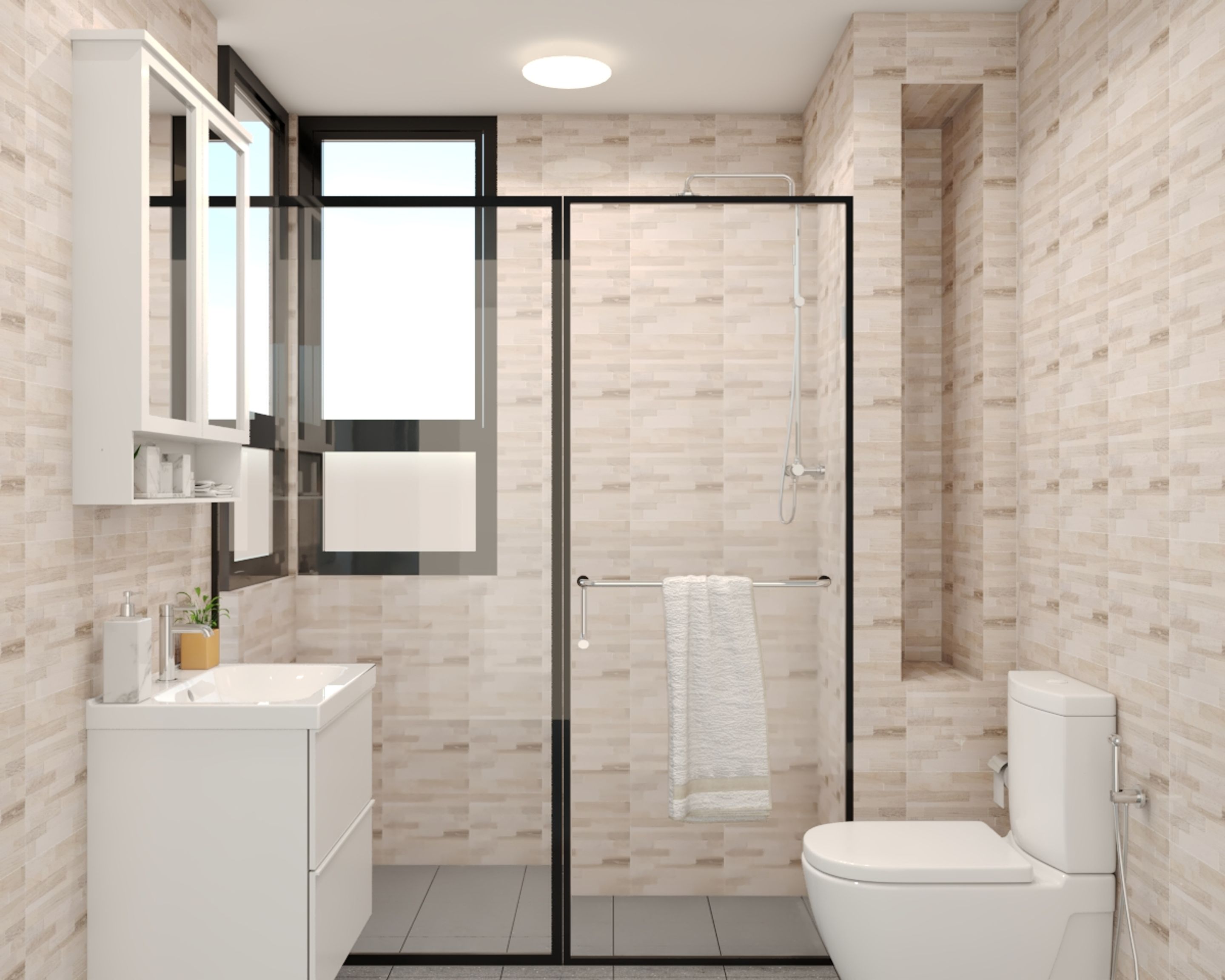 Designer Wall Tiles Bathroom With White Fixtures Livspace