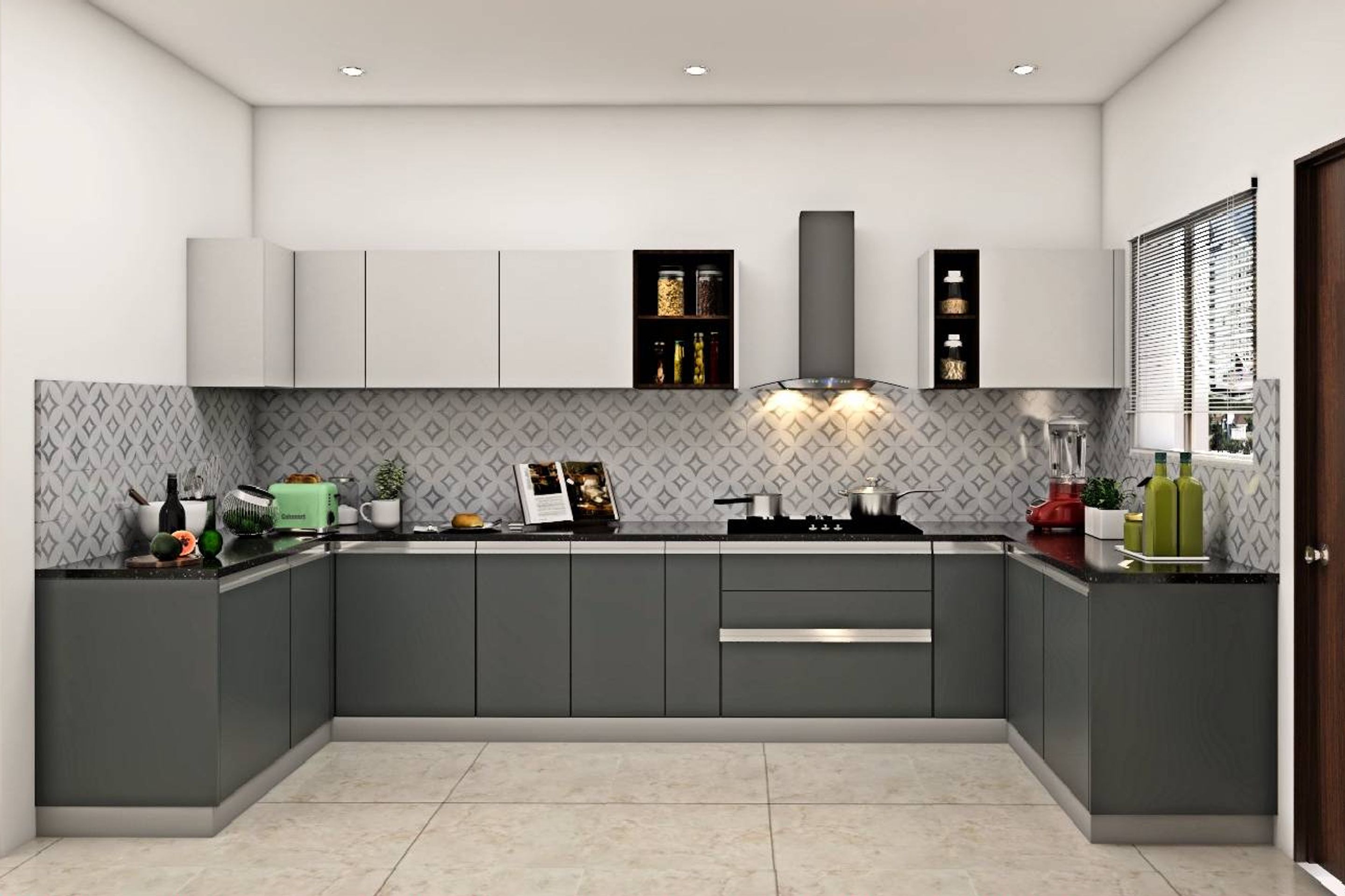 modular kitchen design grey and white