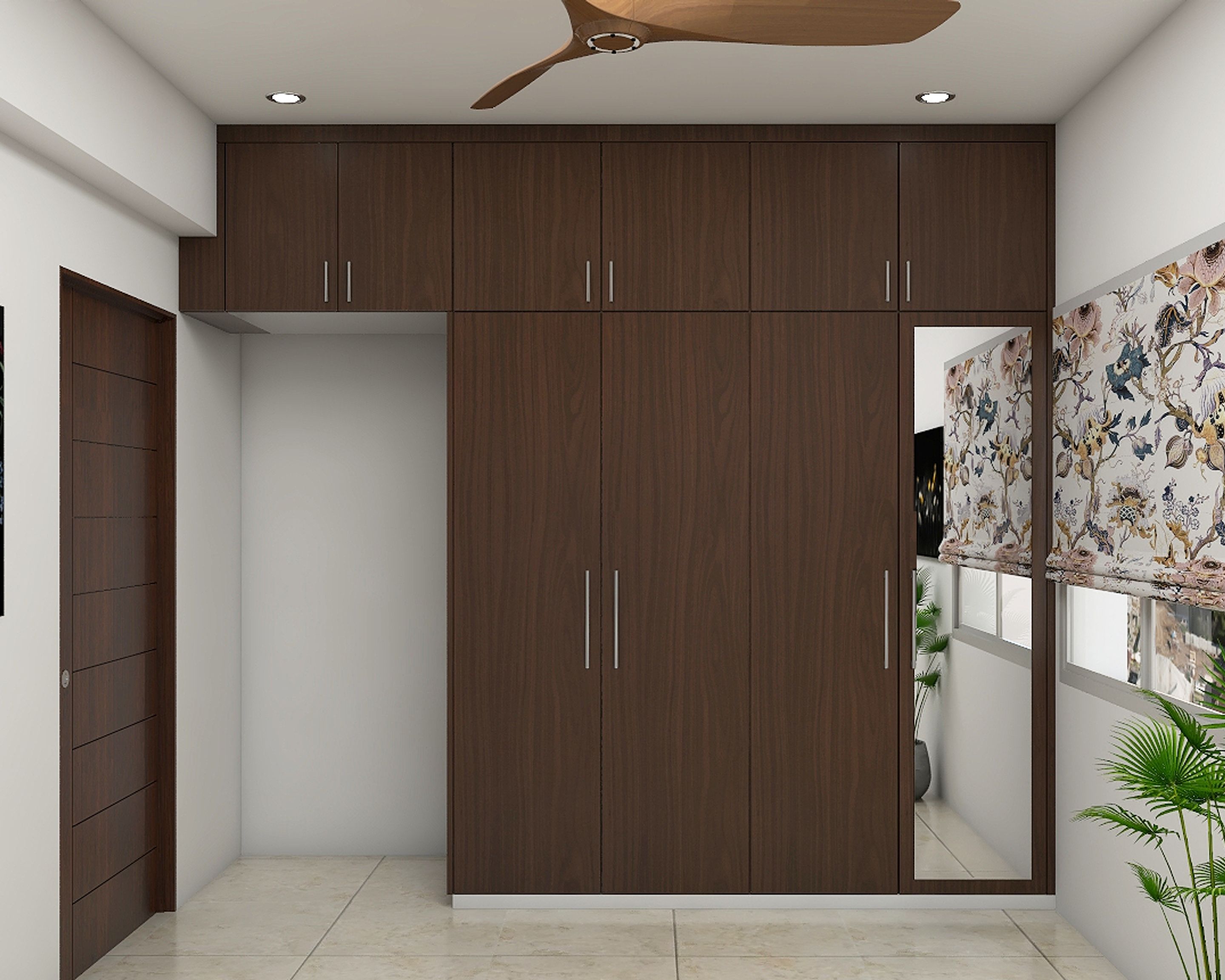 Modern Compact 4-Door Wooden Wardrobe Design with Mirror | Livspace