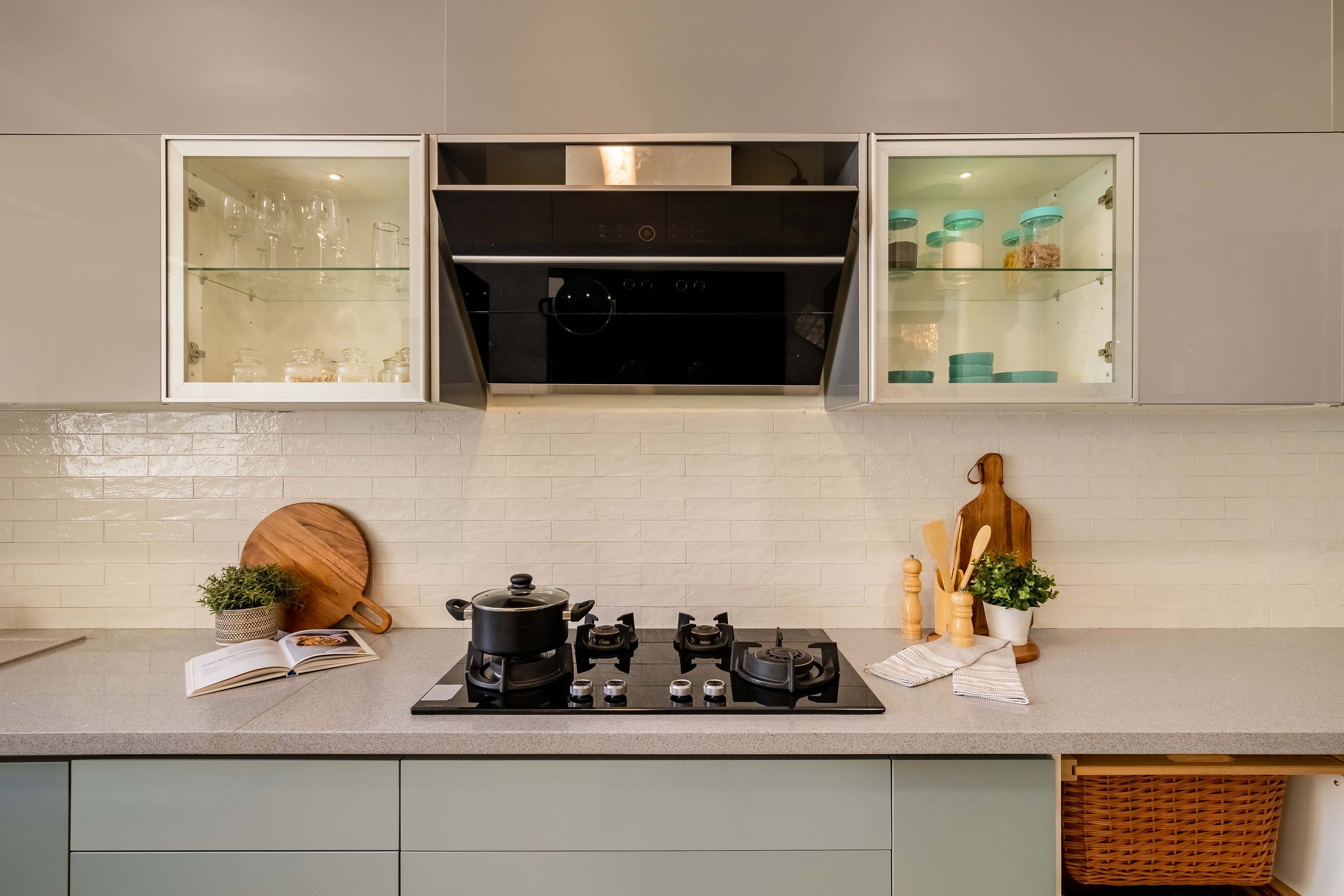 Semi-Glossy Porcelain White Kitchen Tile Design | Livspace