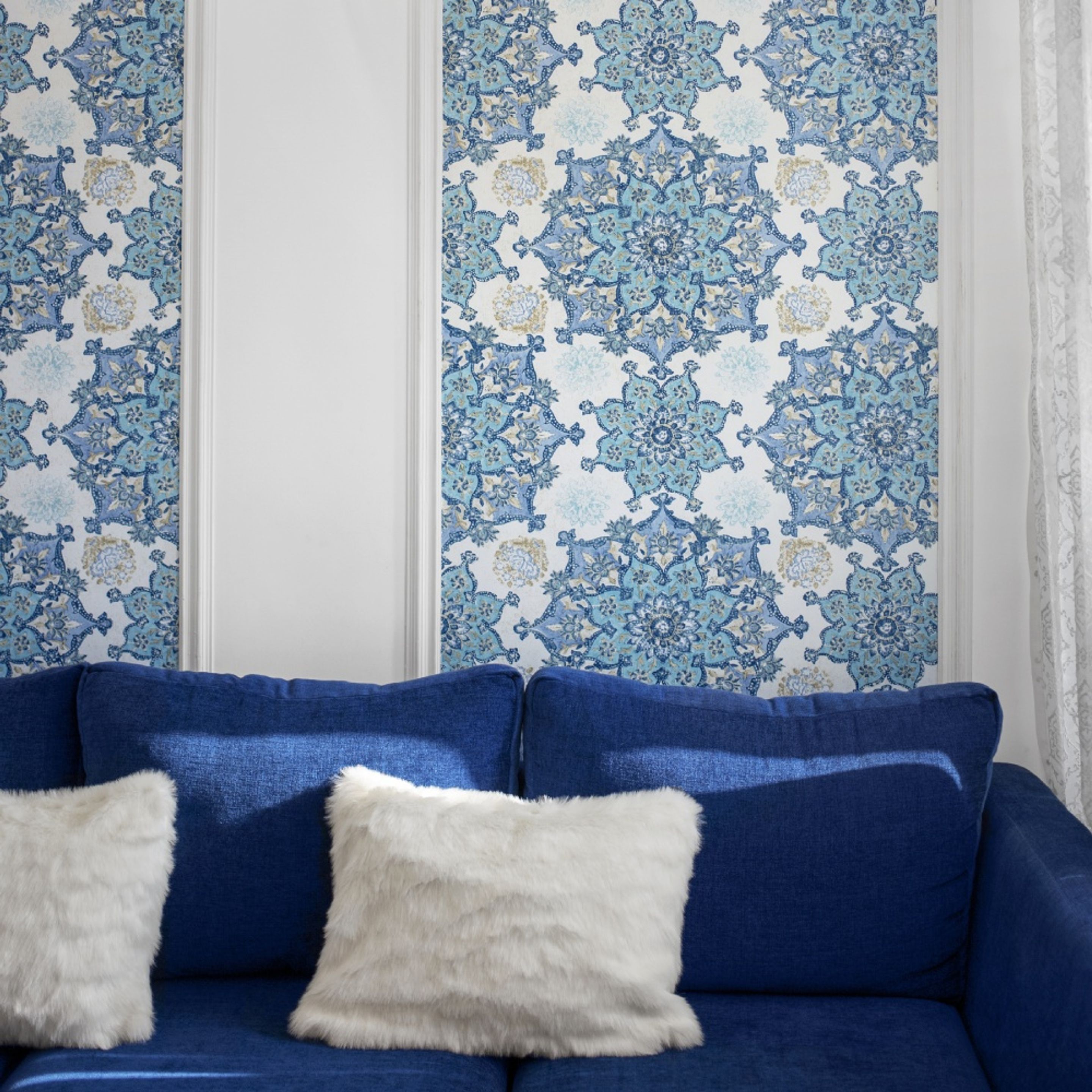 Dark And Light Blue Patterned Wallpaper Design Livspace