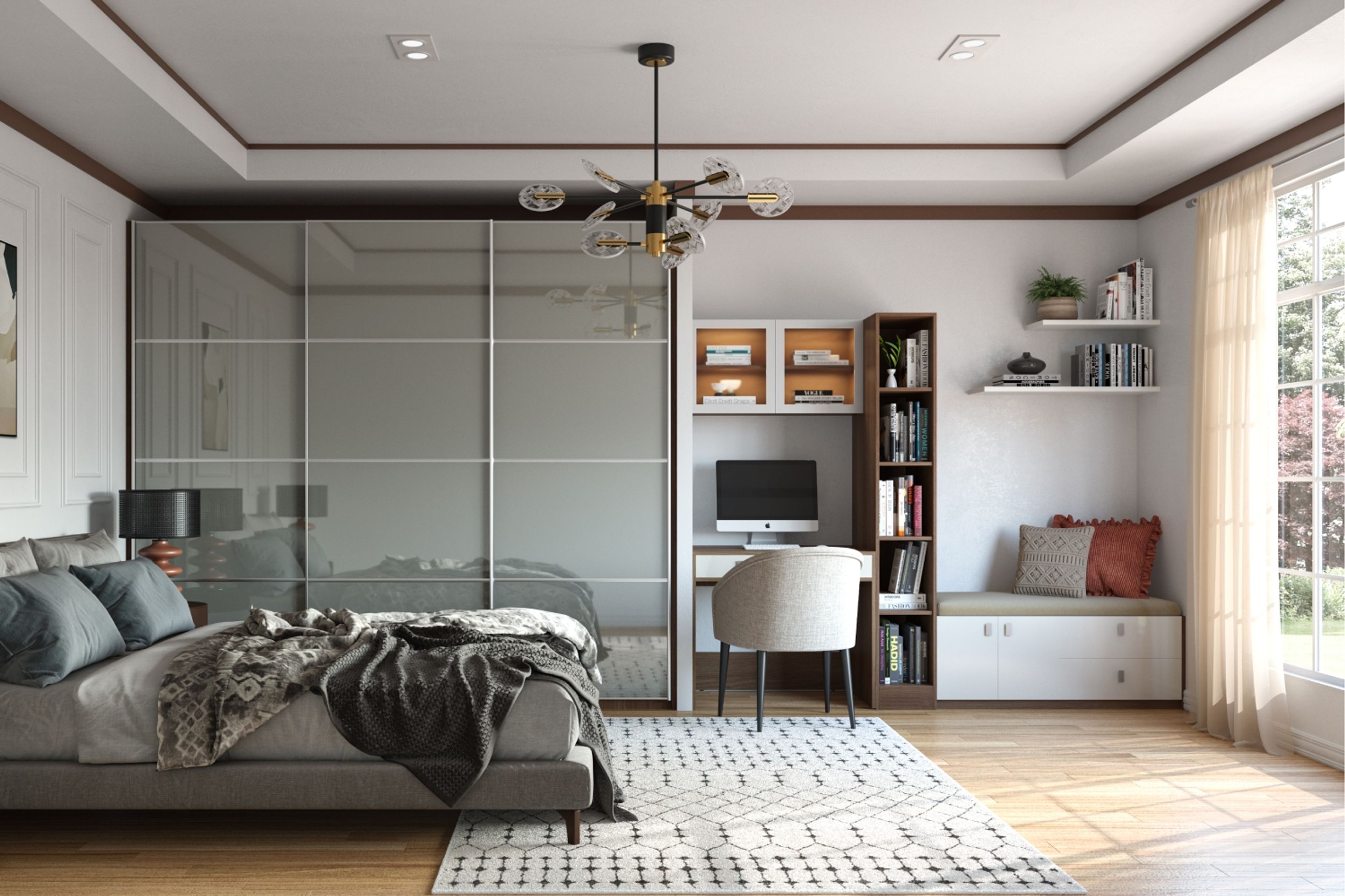 White Bedroom Ceiling Design With DoubleLayered Layout Livspace