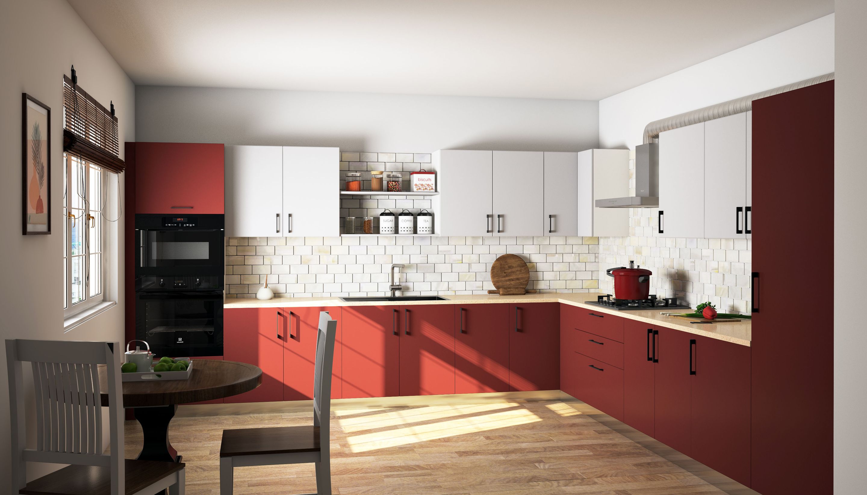 Medium Family Modern L-Shaped Kitchen Design With Backsplash and ...