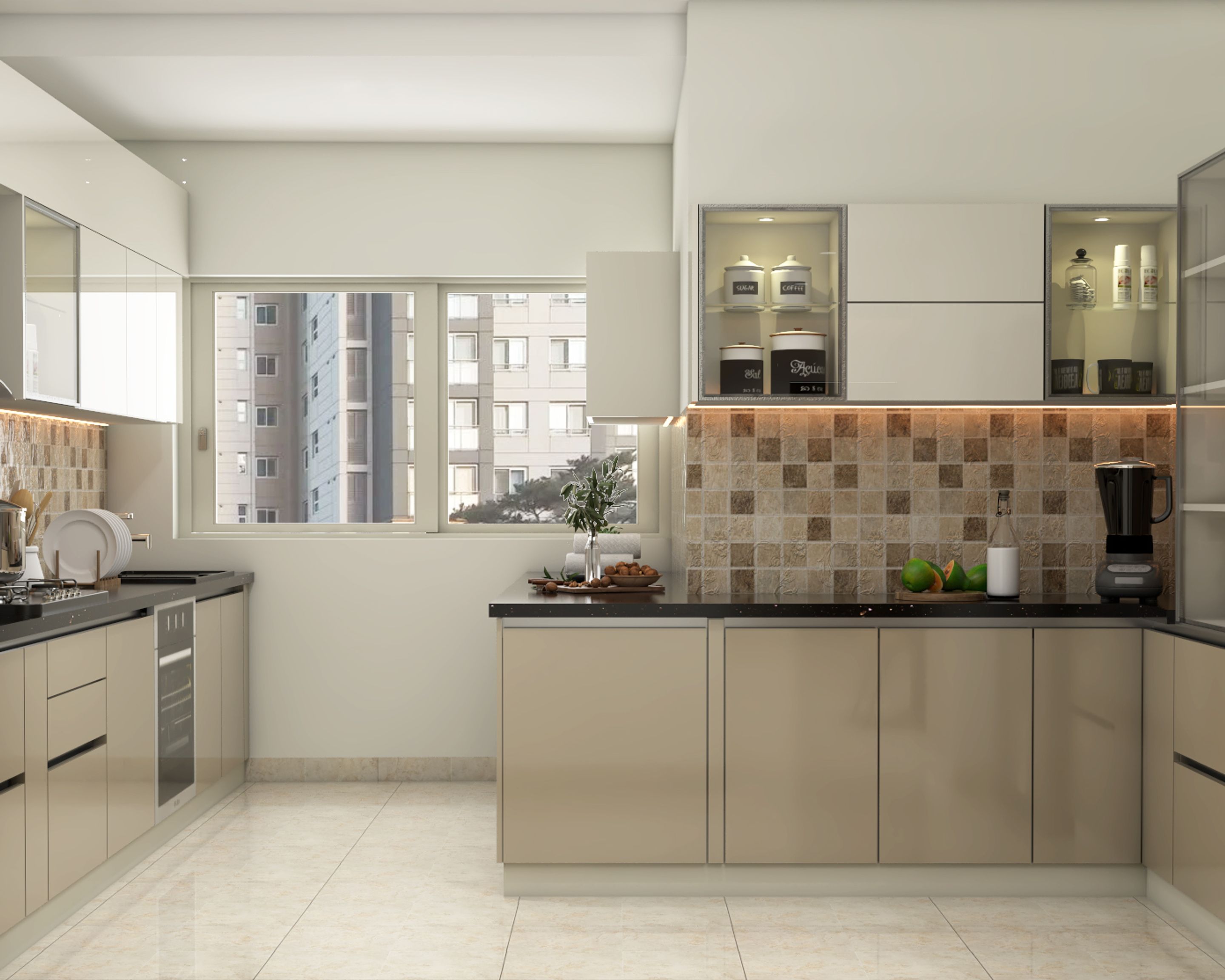 Elegant Kitchen Tiles Design in Brown Colour for Timeless Appeal