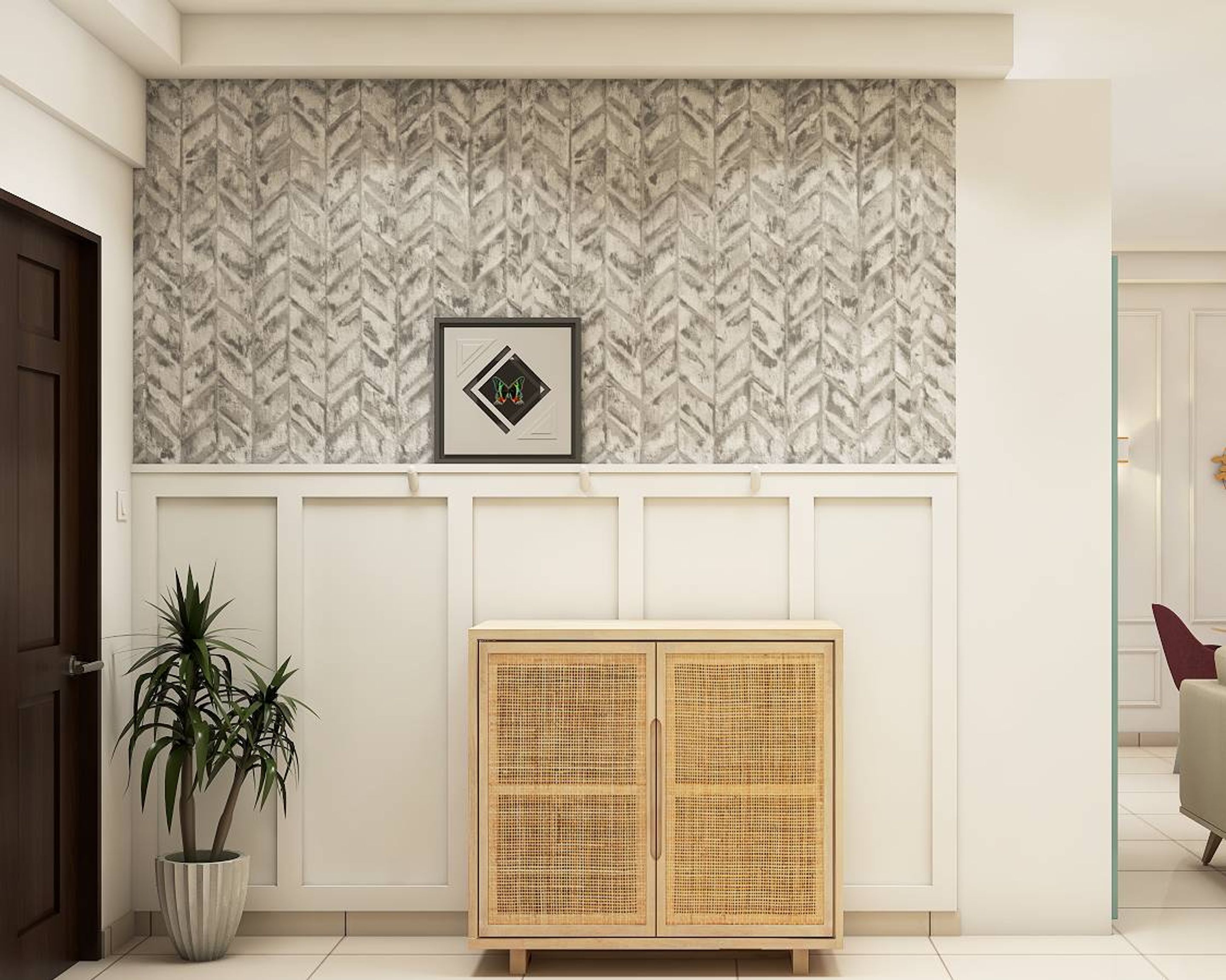 Fresh Look at Scandinavian Themed Foyer Design With White Trims