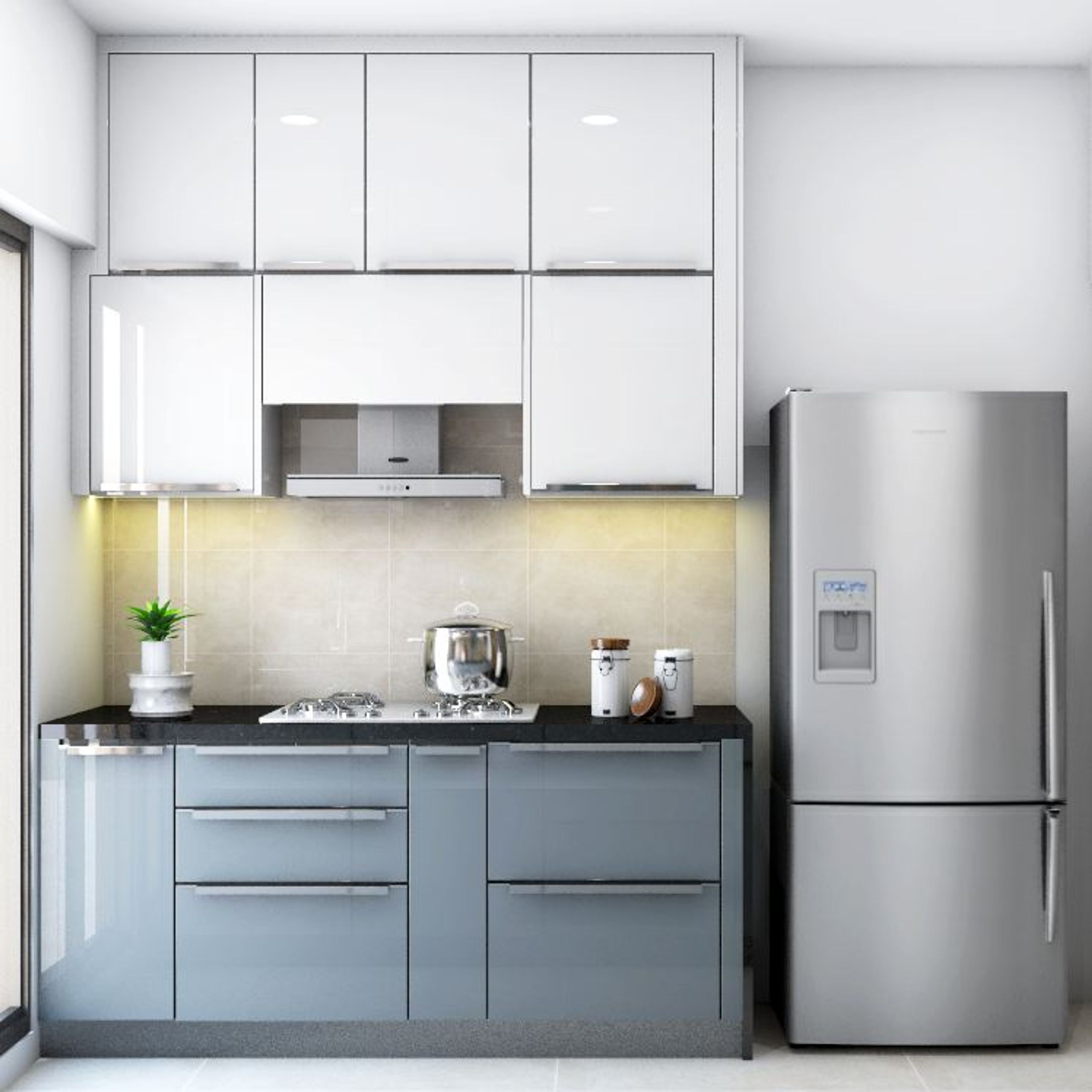 Modern Kitchen Design In Blue And White | Livspace