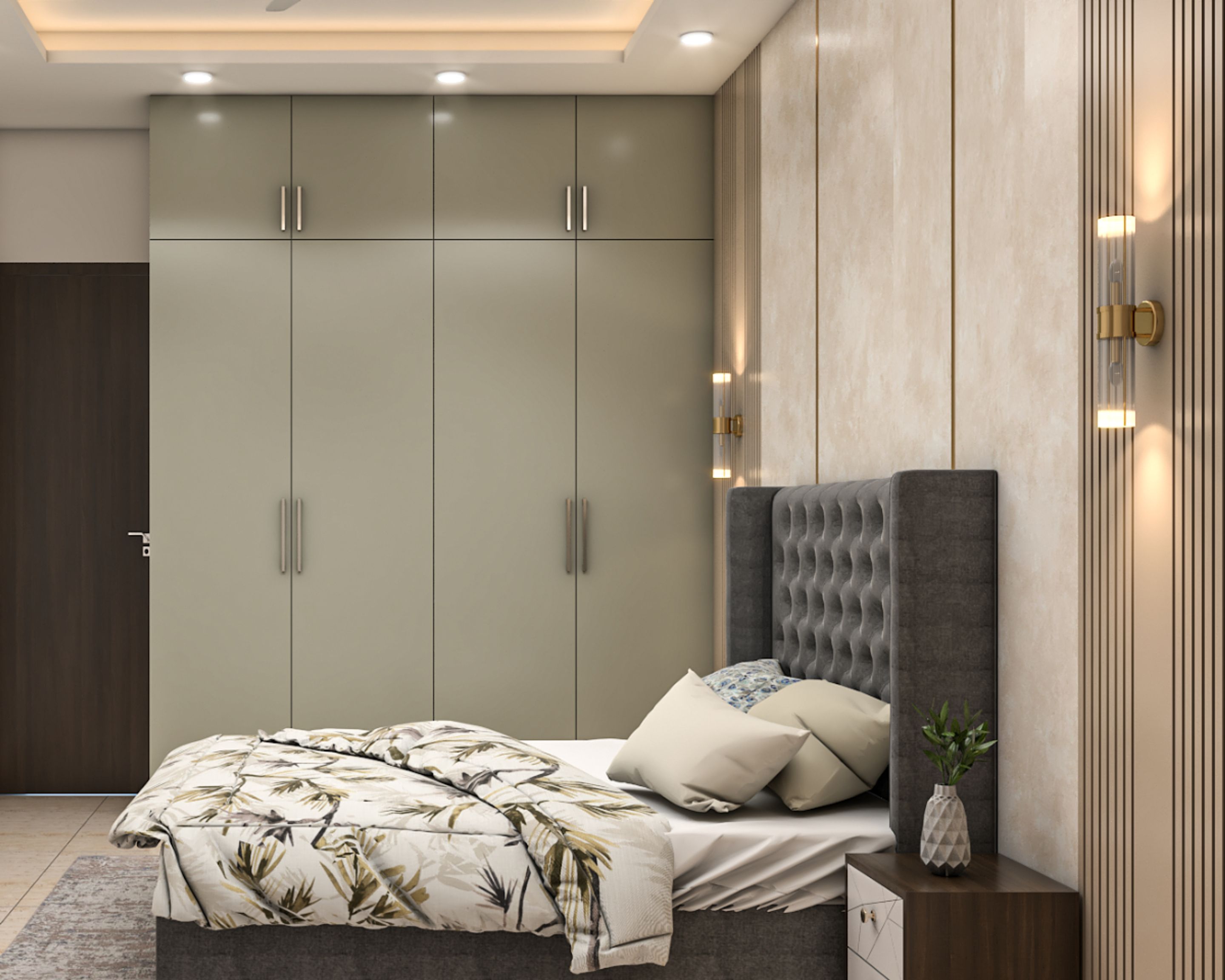 Contemporary Master Bedroom Design With Beige Tones | Livspace