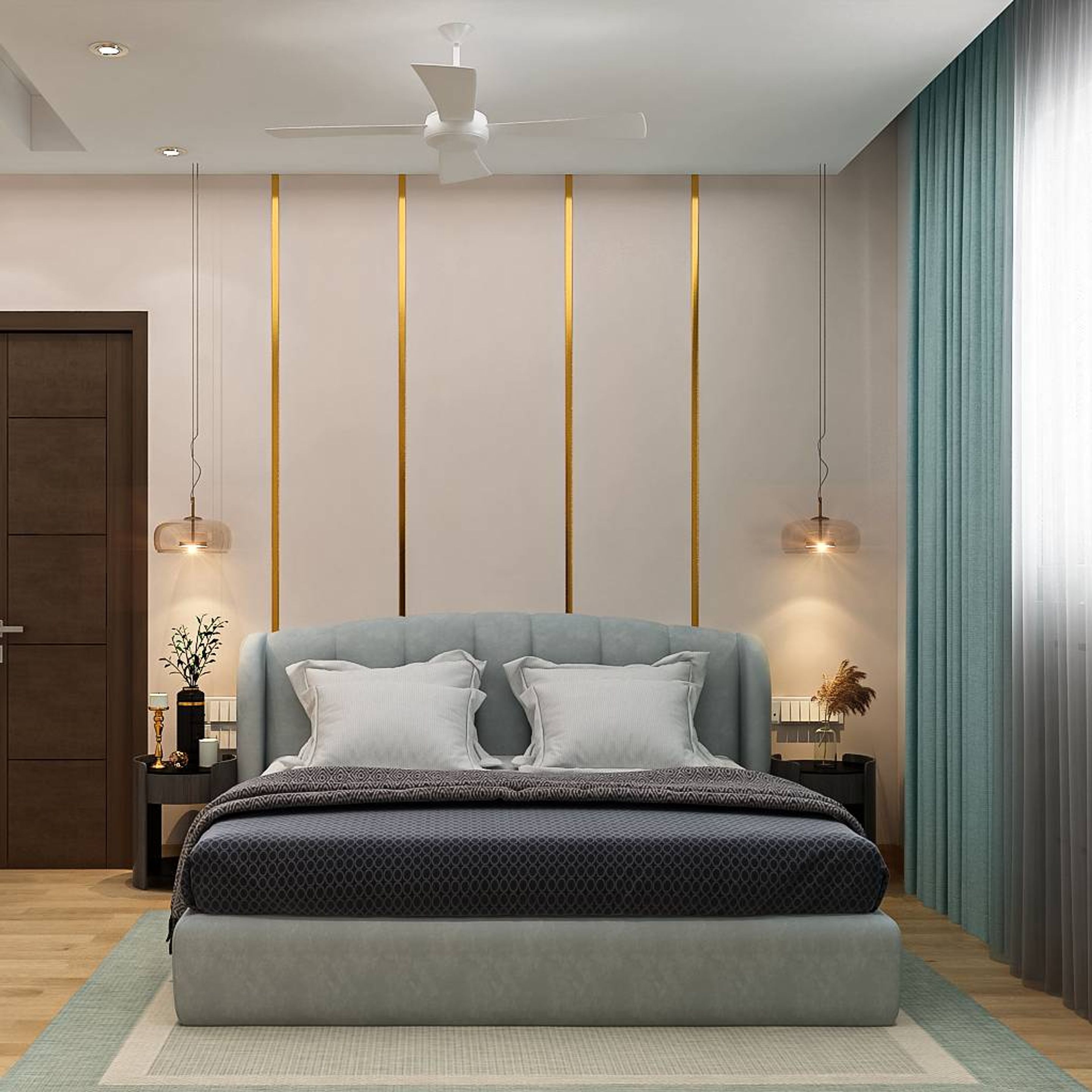 Modern Master Bedroom Design With Large Headboard | Livspace