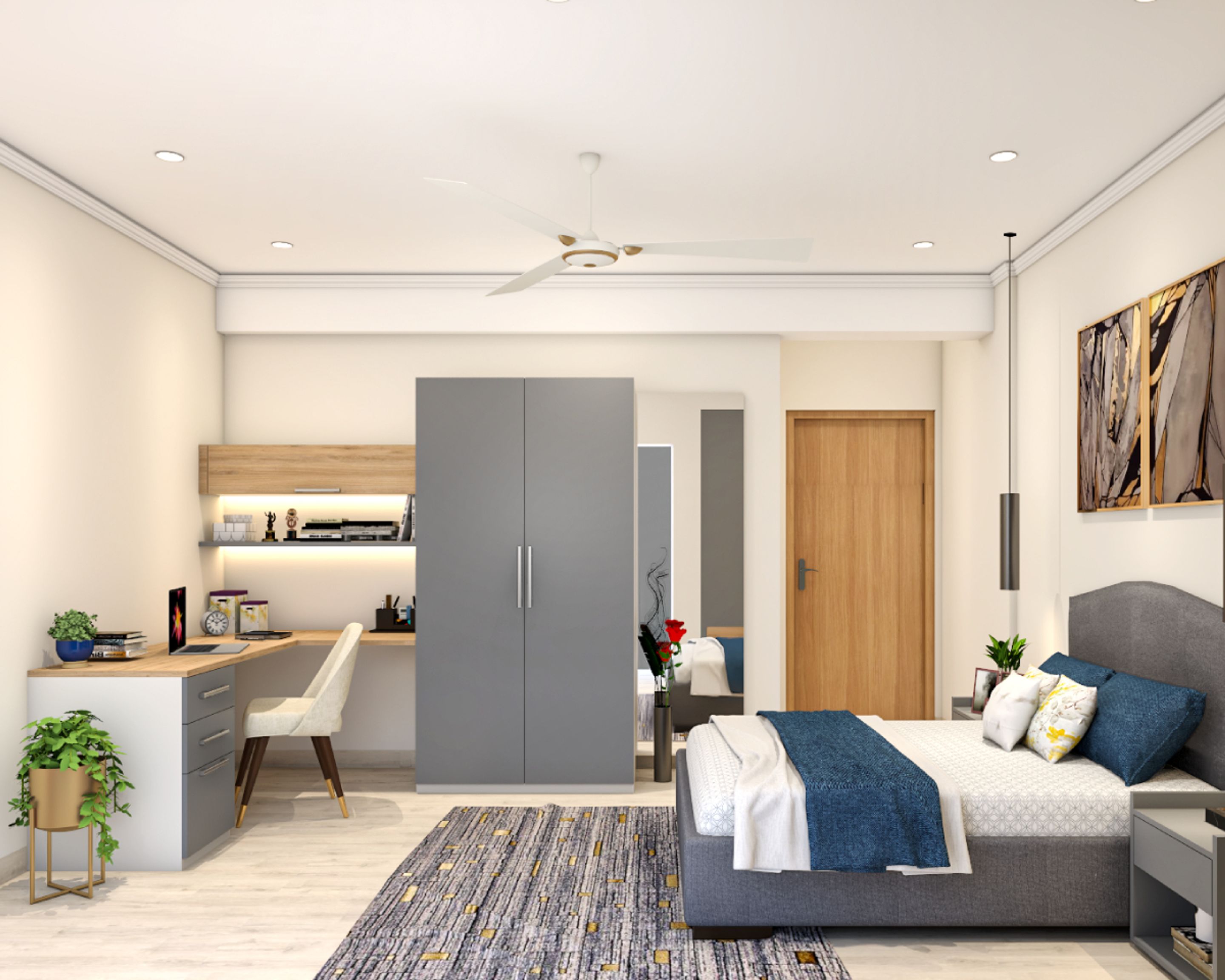 Modern Spacious Master Bedroom Design With Study Table | Livspace