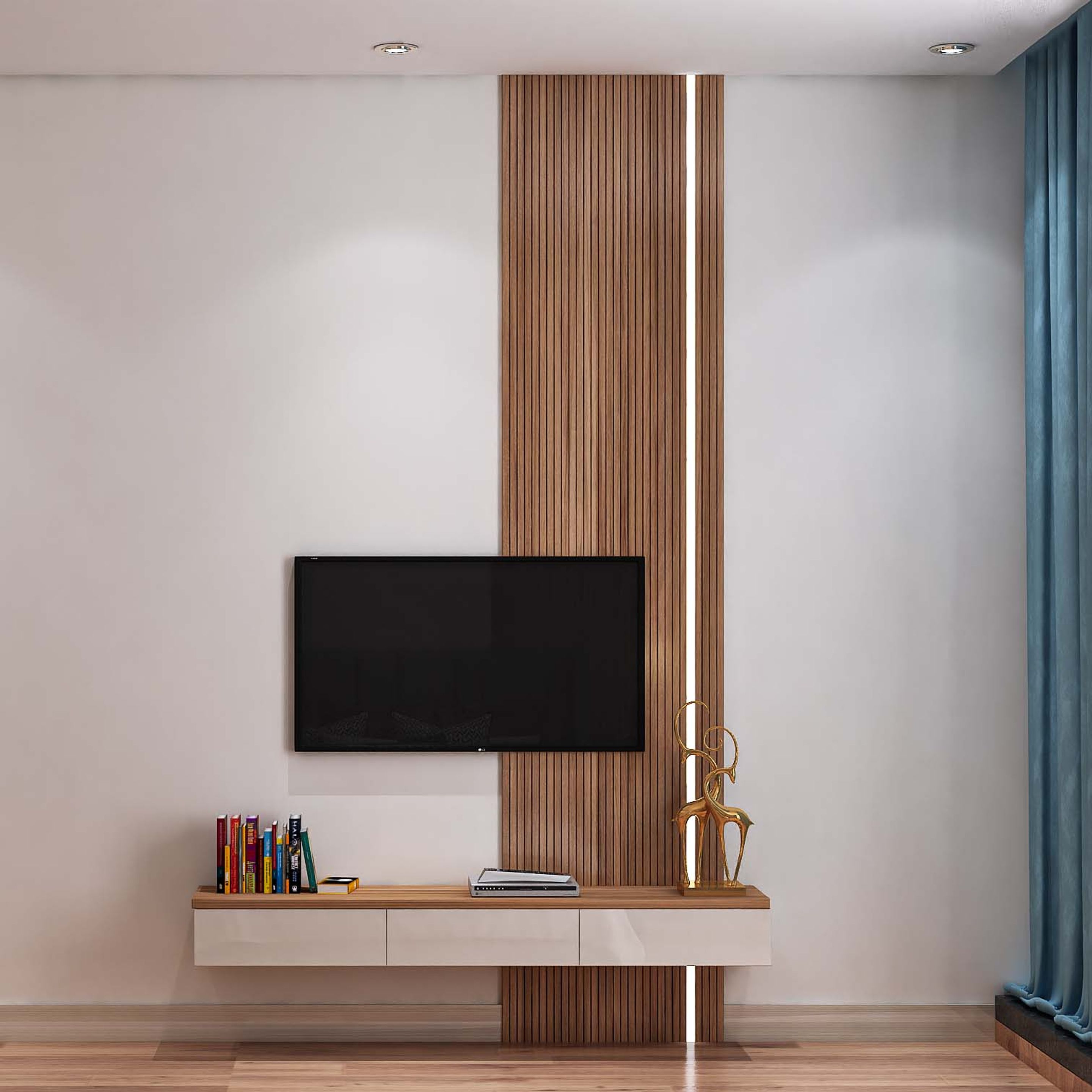 LowMaintenance TV Unit Design With Wooden Details Livspace