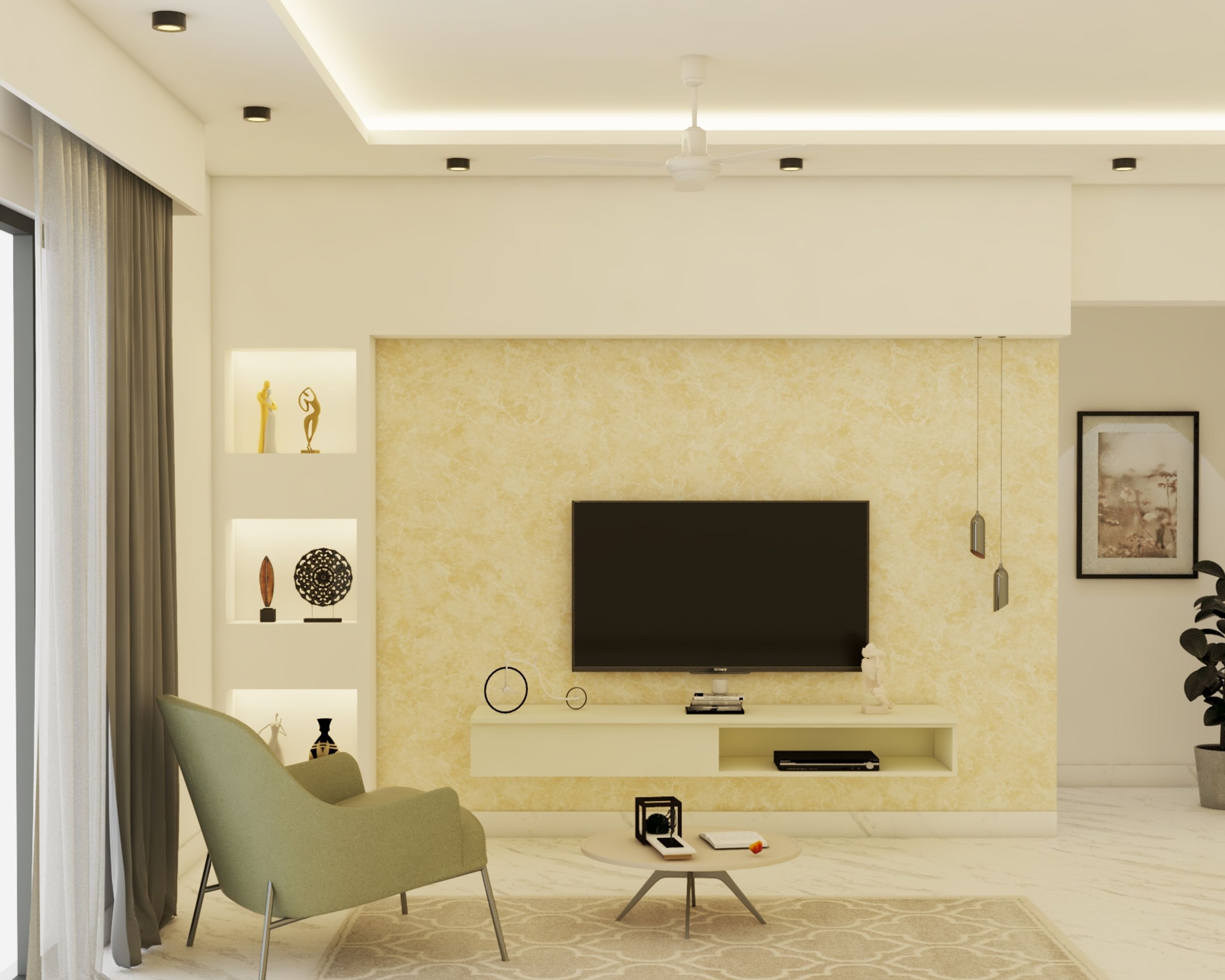 Modern Subtle Toned TV Unit Design For Rental Homes | Livspace