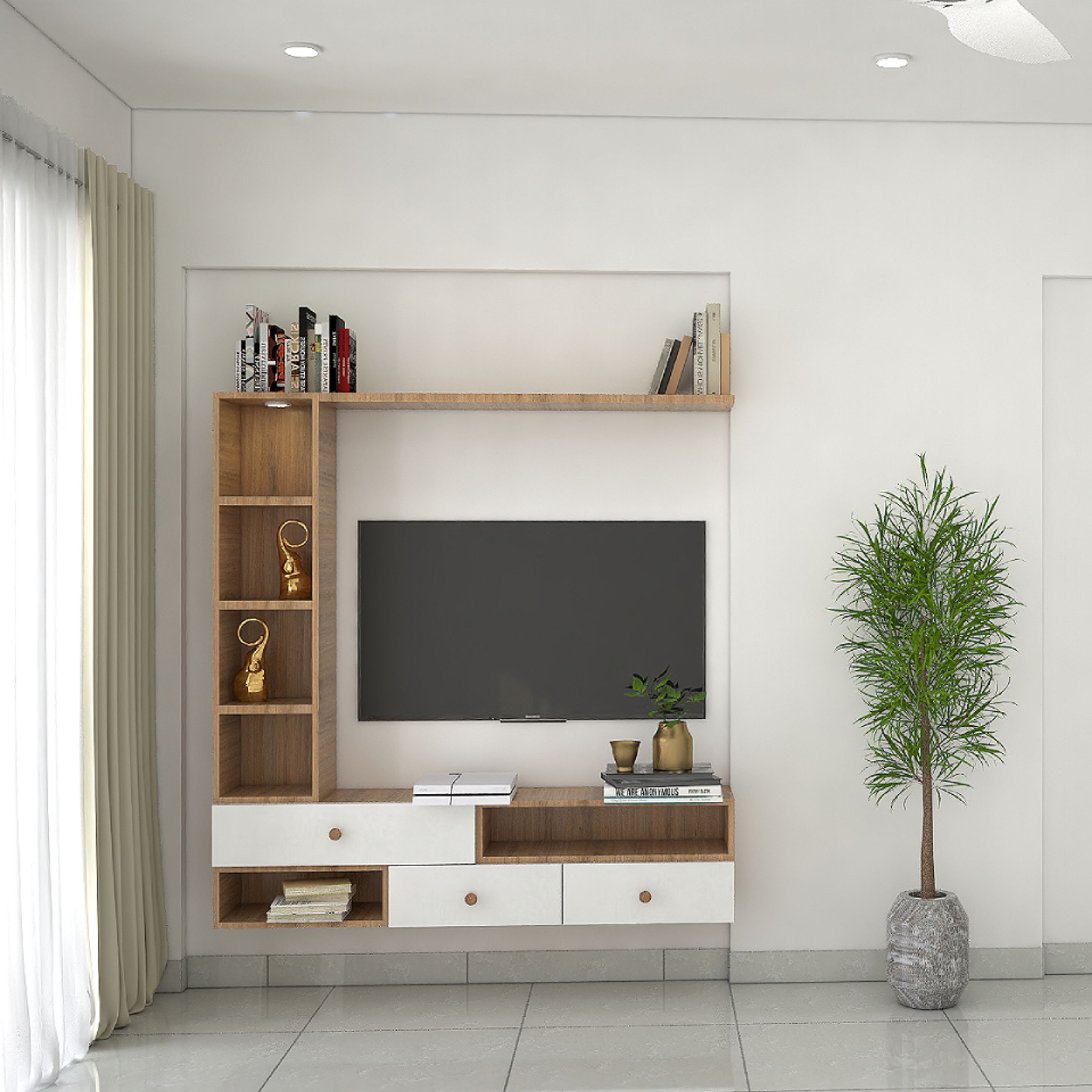 Modern Compact Sized Convenient Wall-Mounted TV Unit Design | Livspace