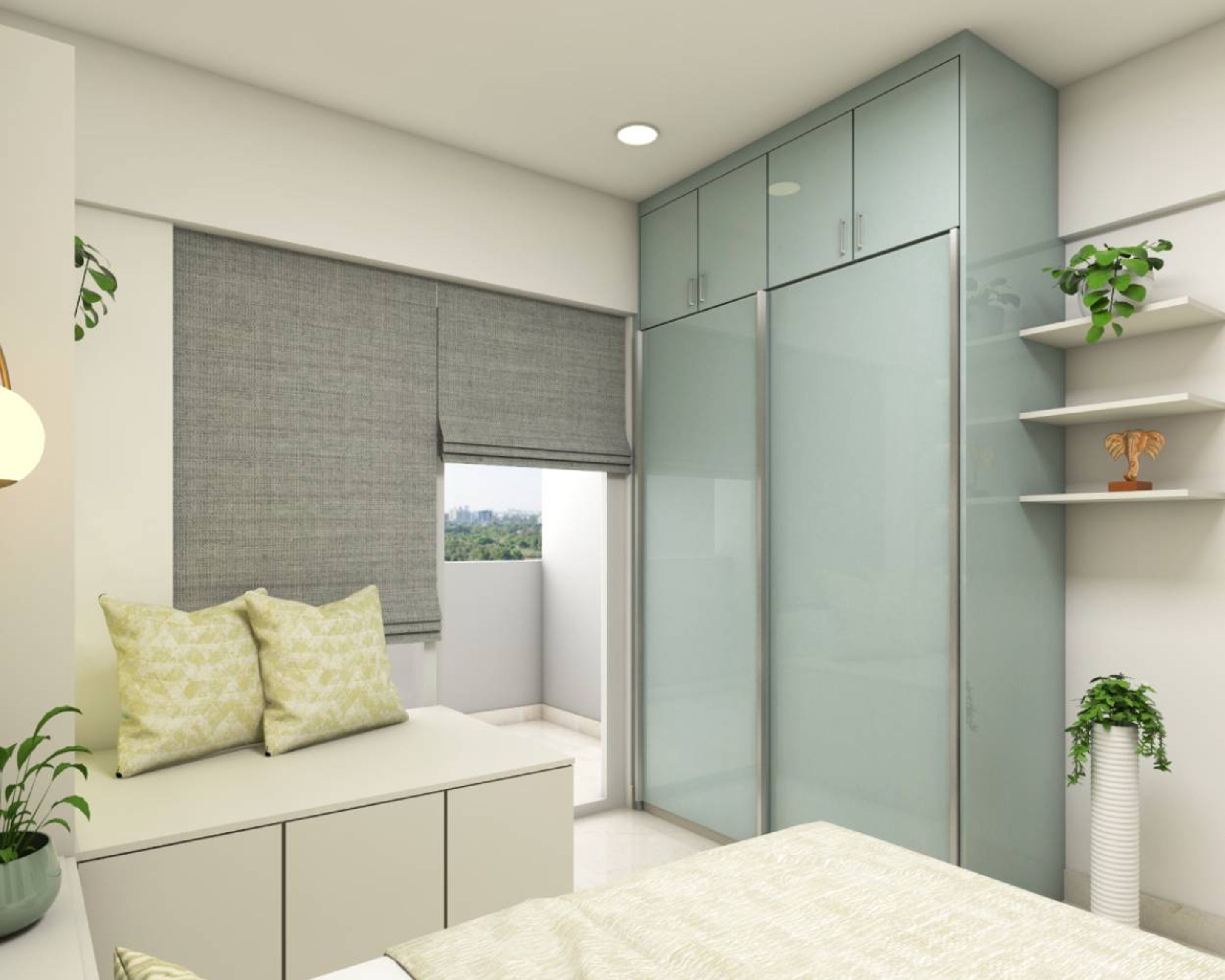 Contemporary 2Door Sliding Wardrobe in Celestial Blue with Laminate Suede Finish 5x2x9 Ft