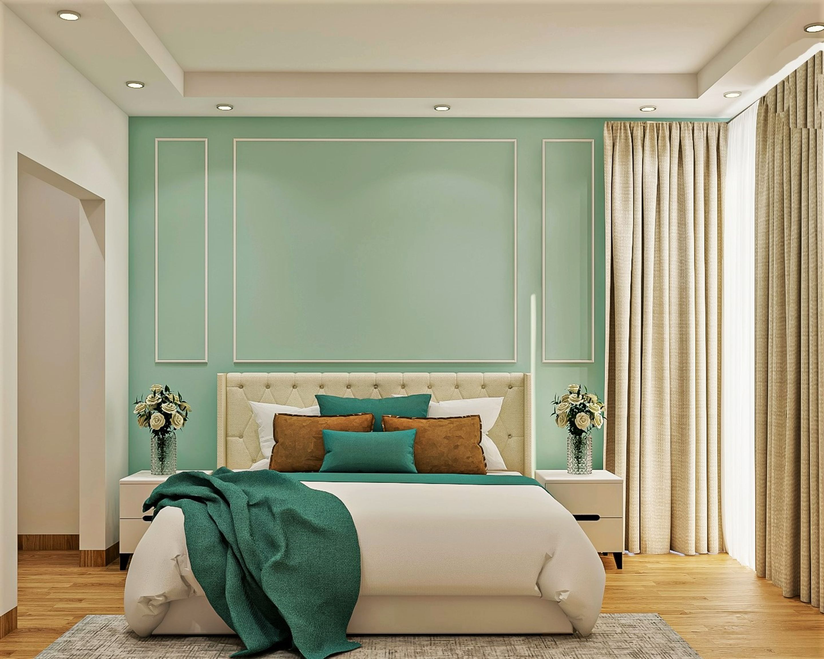 Contemporary Guest Bedroom Interior Design With Teal Green Theme Livspace