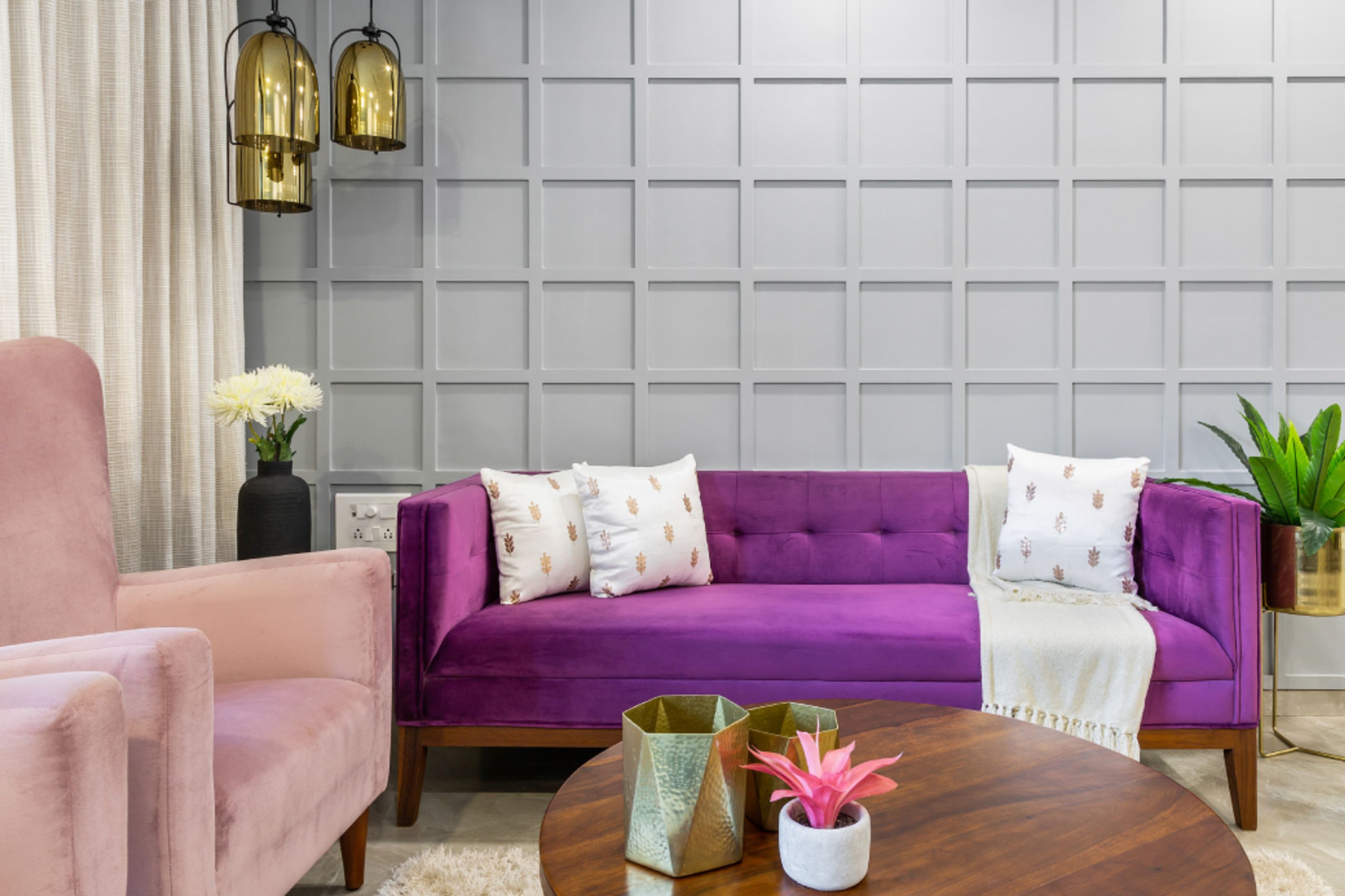 Living Room Interior Design With A Comfortable Sofa And Armchair Livspace
