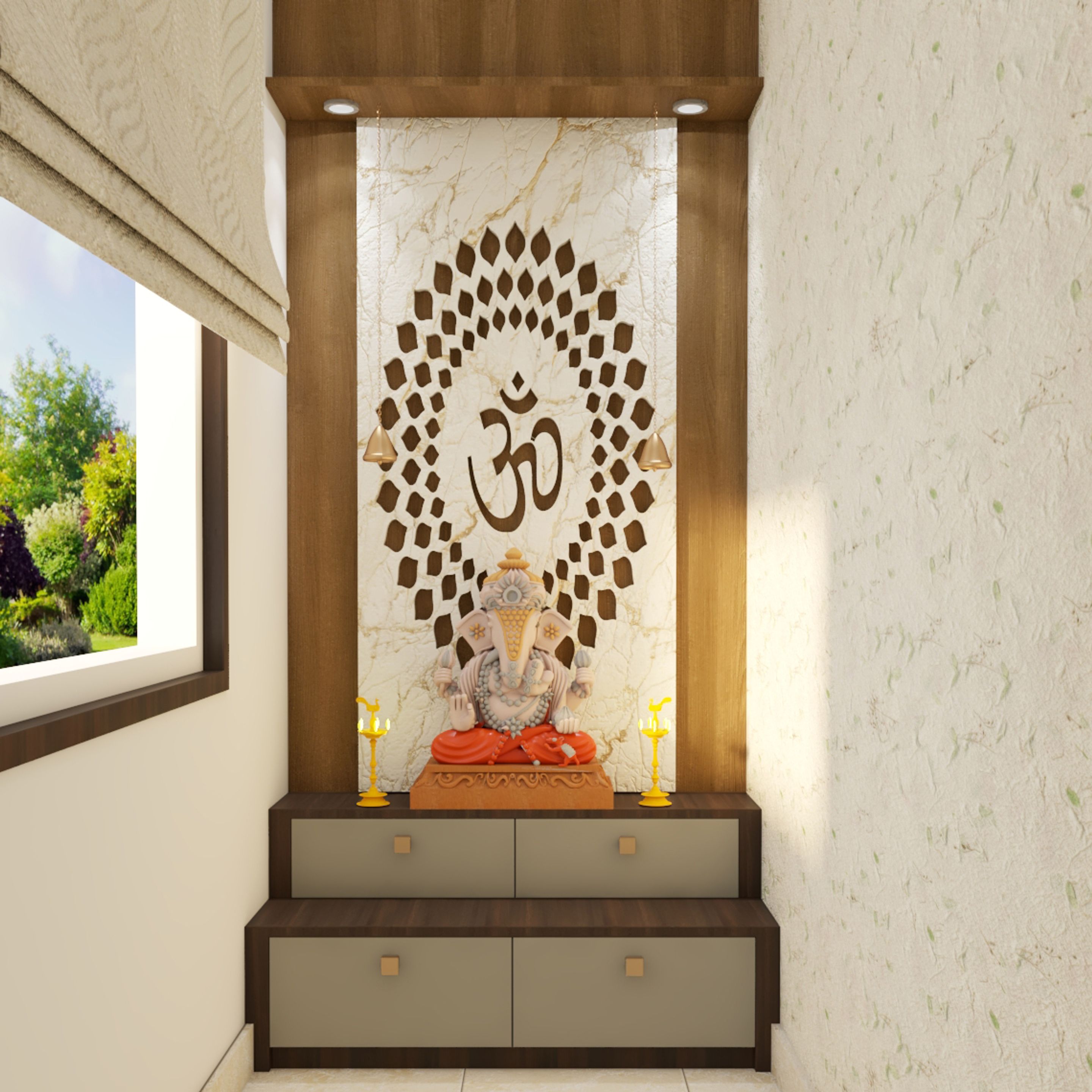 Two-Tier Pooja Room Design | Livspace