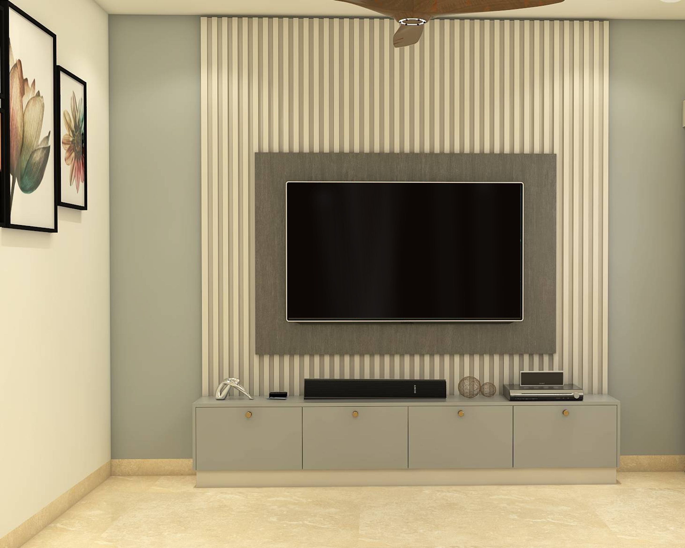 Low Maintenance Compact TV Unit Design For Rental | Livspace