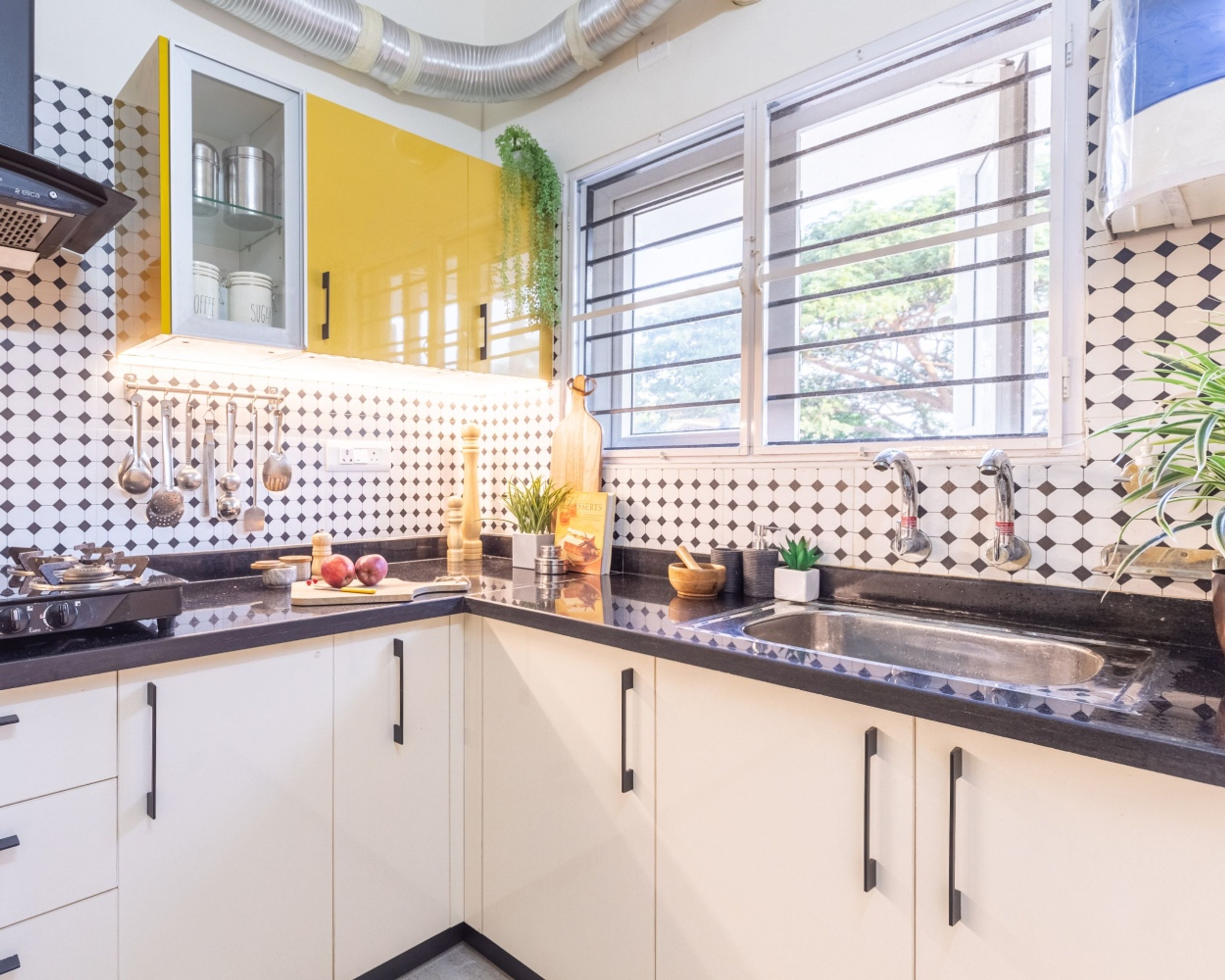 White Window Design With Grills For Kitchens | Livspace