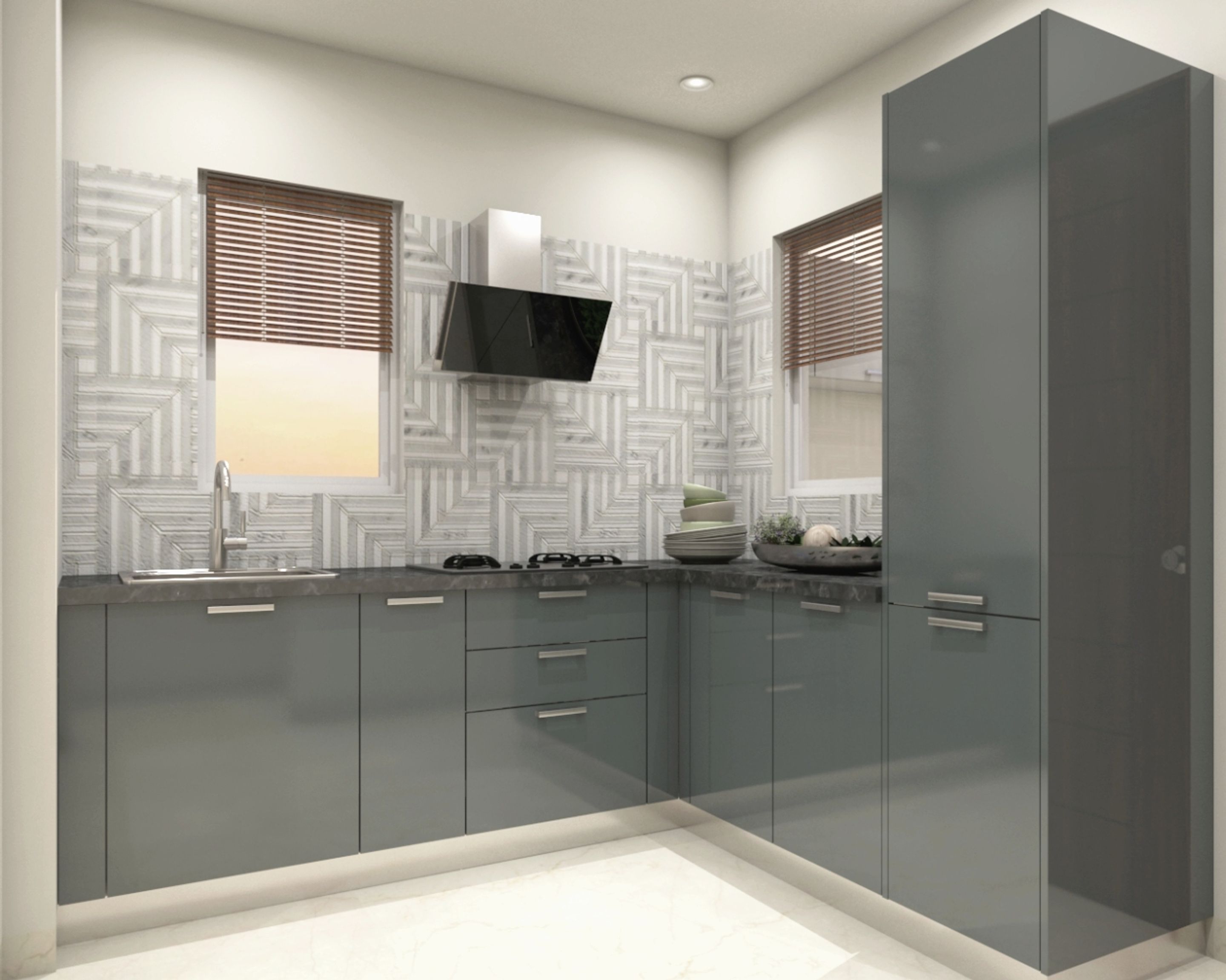Modular Grey Kitchen Cabinets Design With L Shape Pattern | Livspace