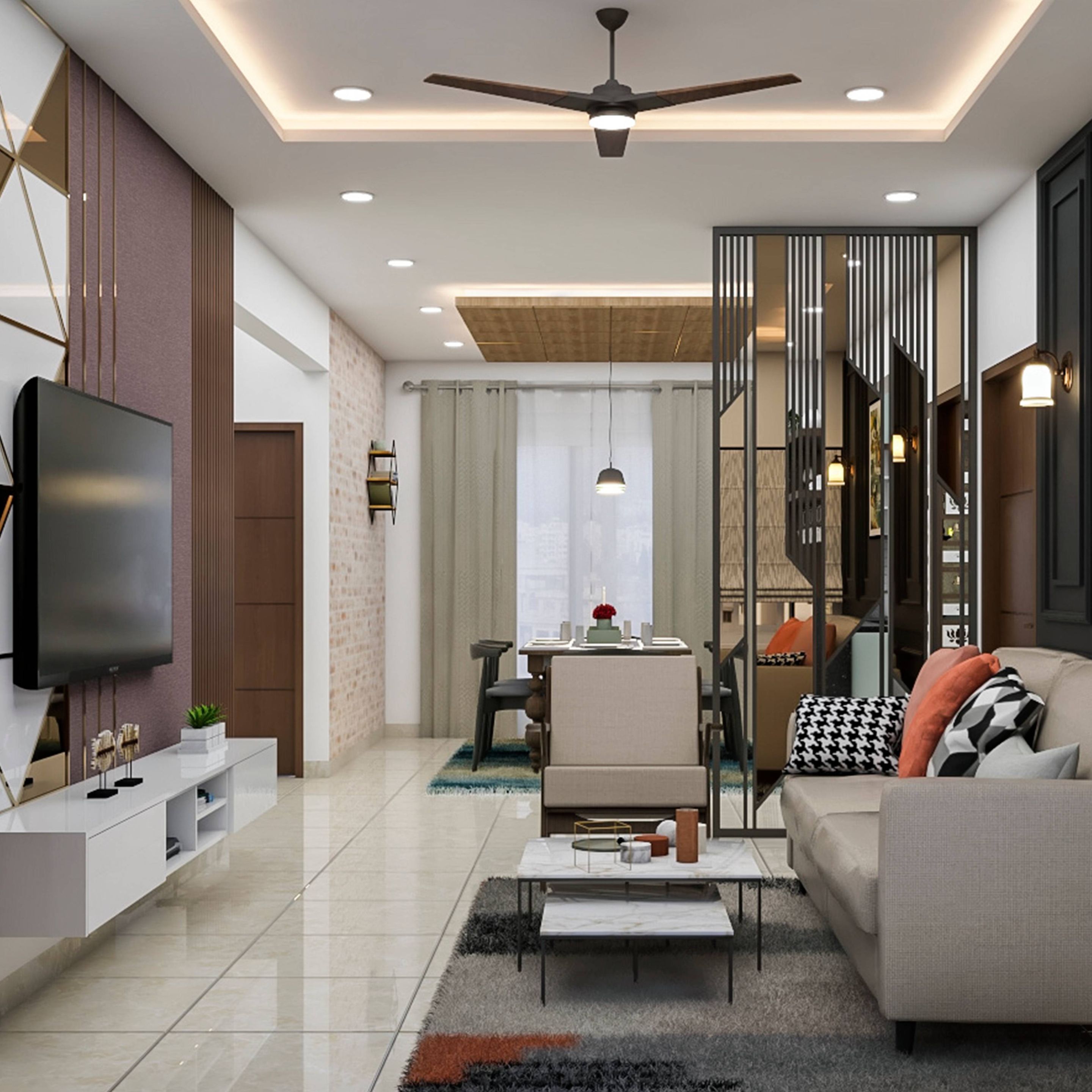 Spacious Living Room Design With 2 Wooden Accent Chairs | Livspace