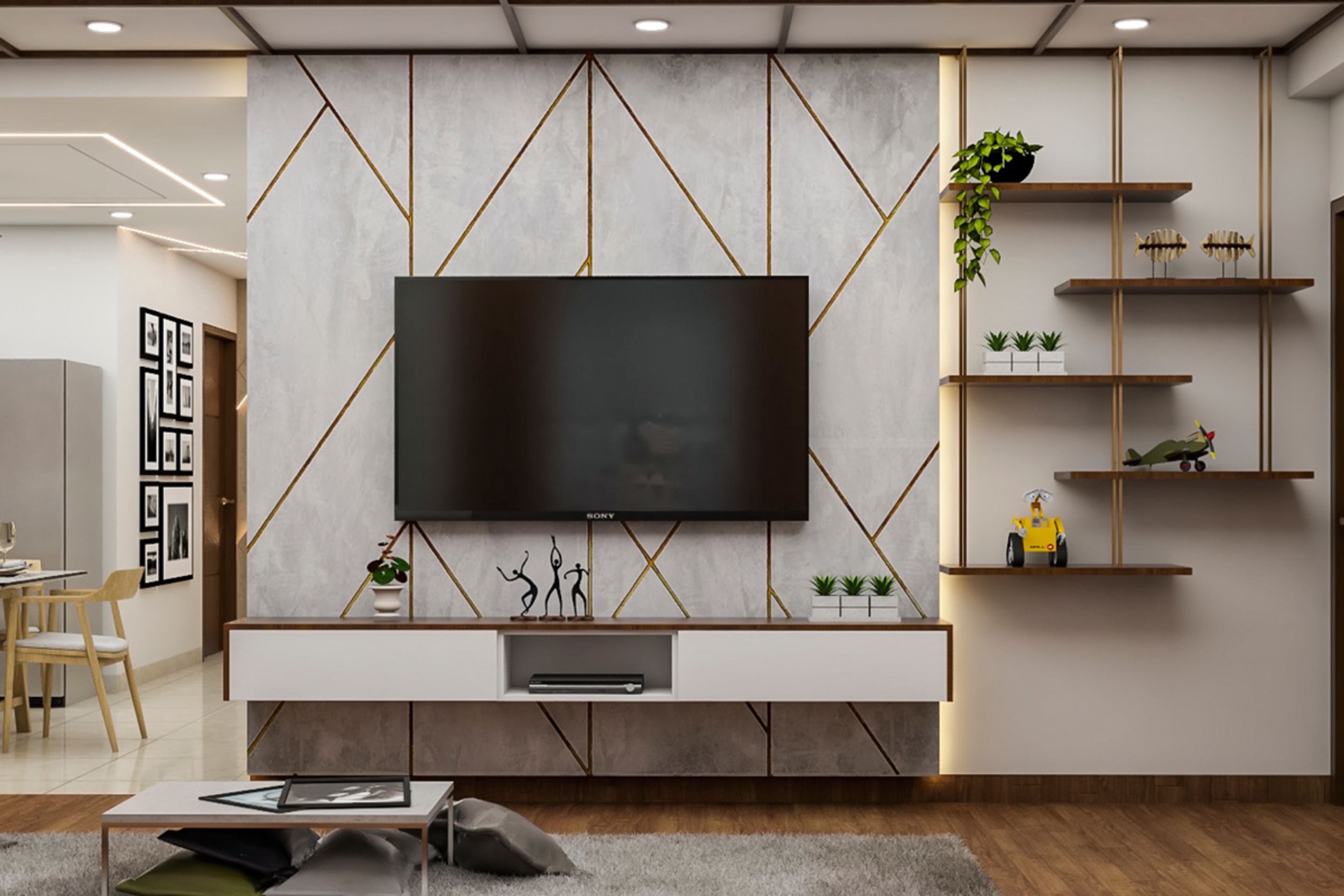 Spacious TV Unit Design With WallMounted TV Livspace