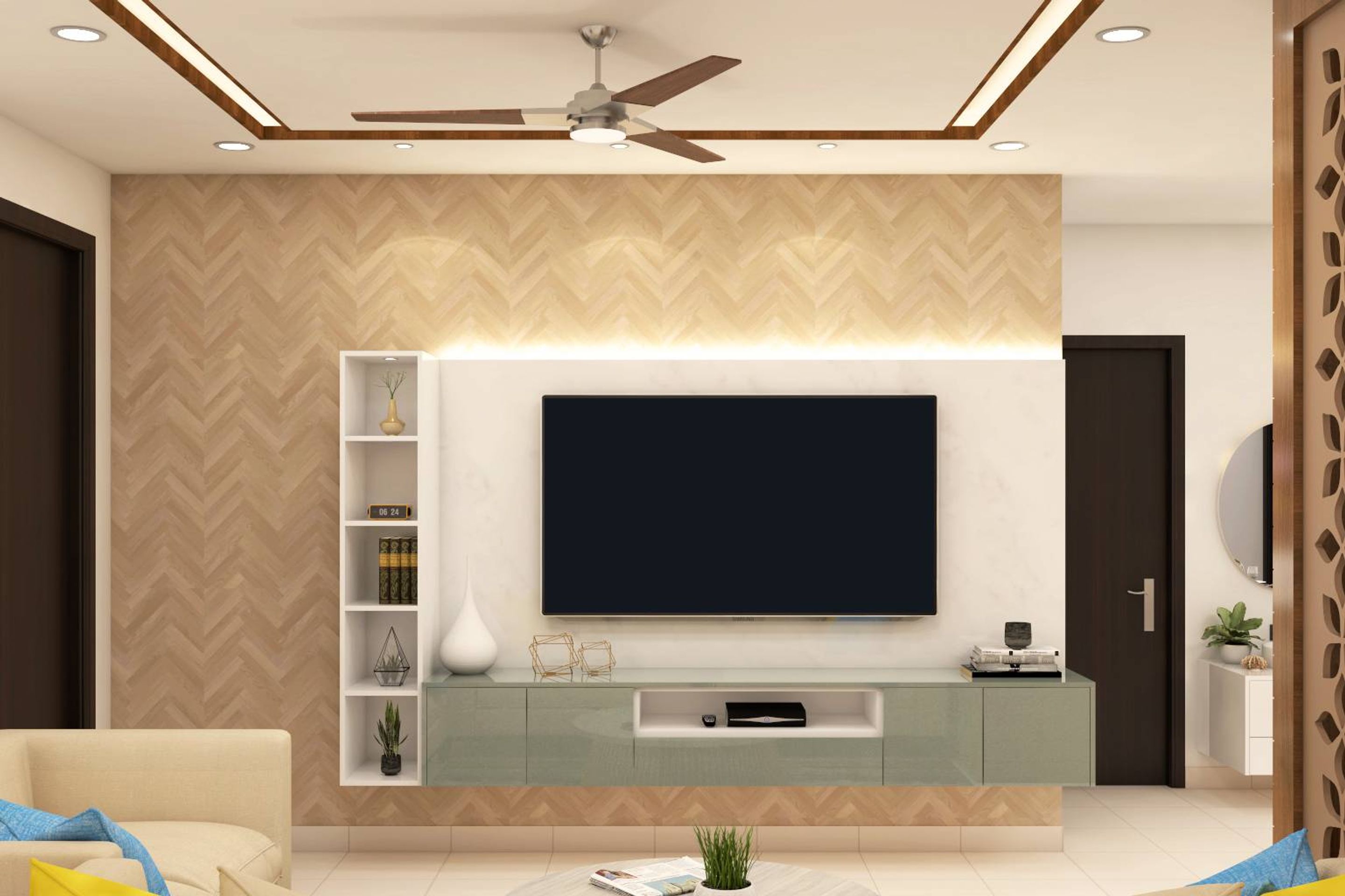 Spacious Tv Unit Design With Led Strip Light Livspace 0936