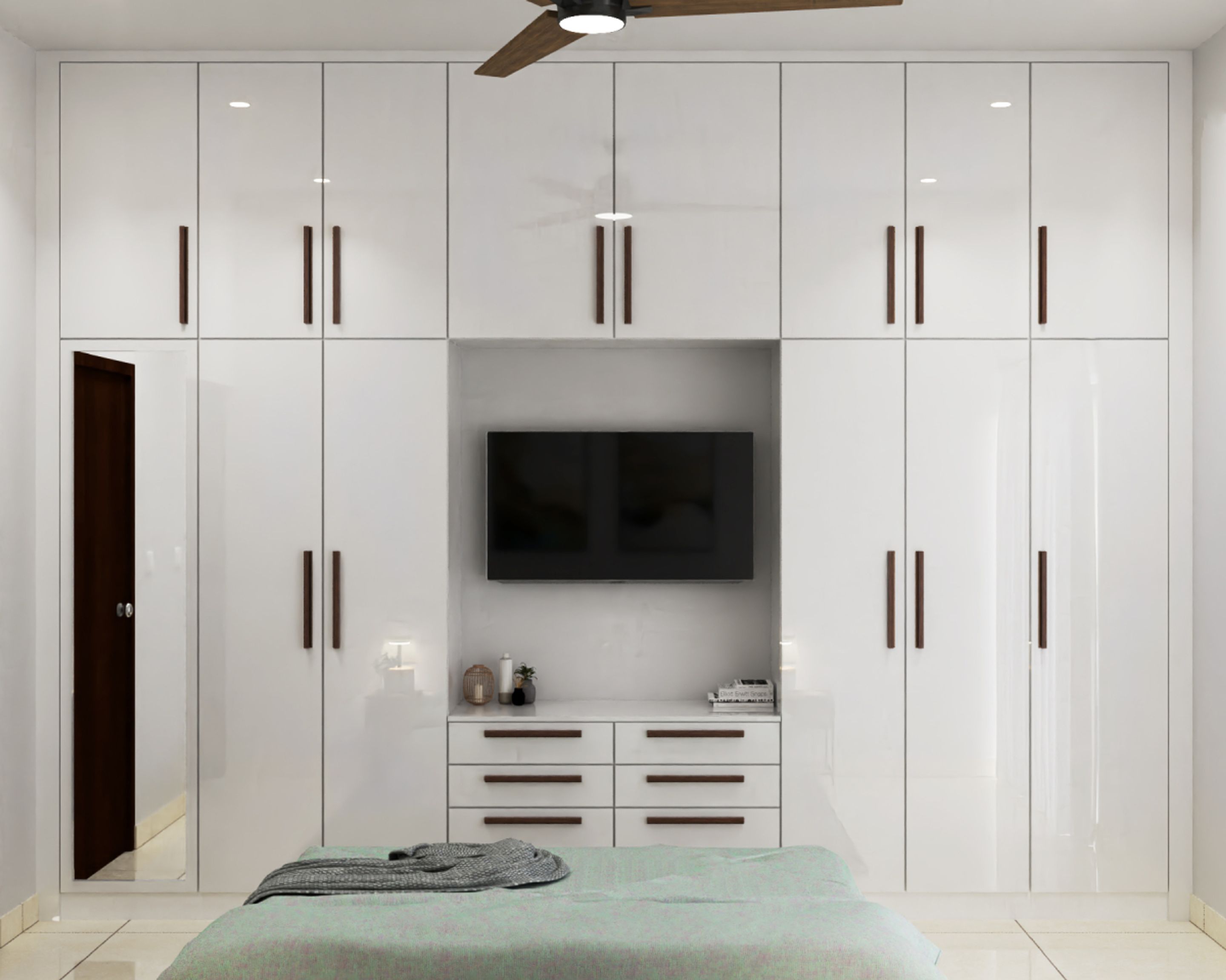 White 5-Door Wardrobe Design With External Drawers And Lofts | Livspace