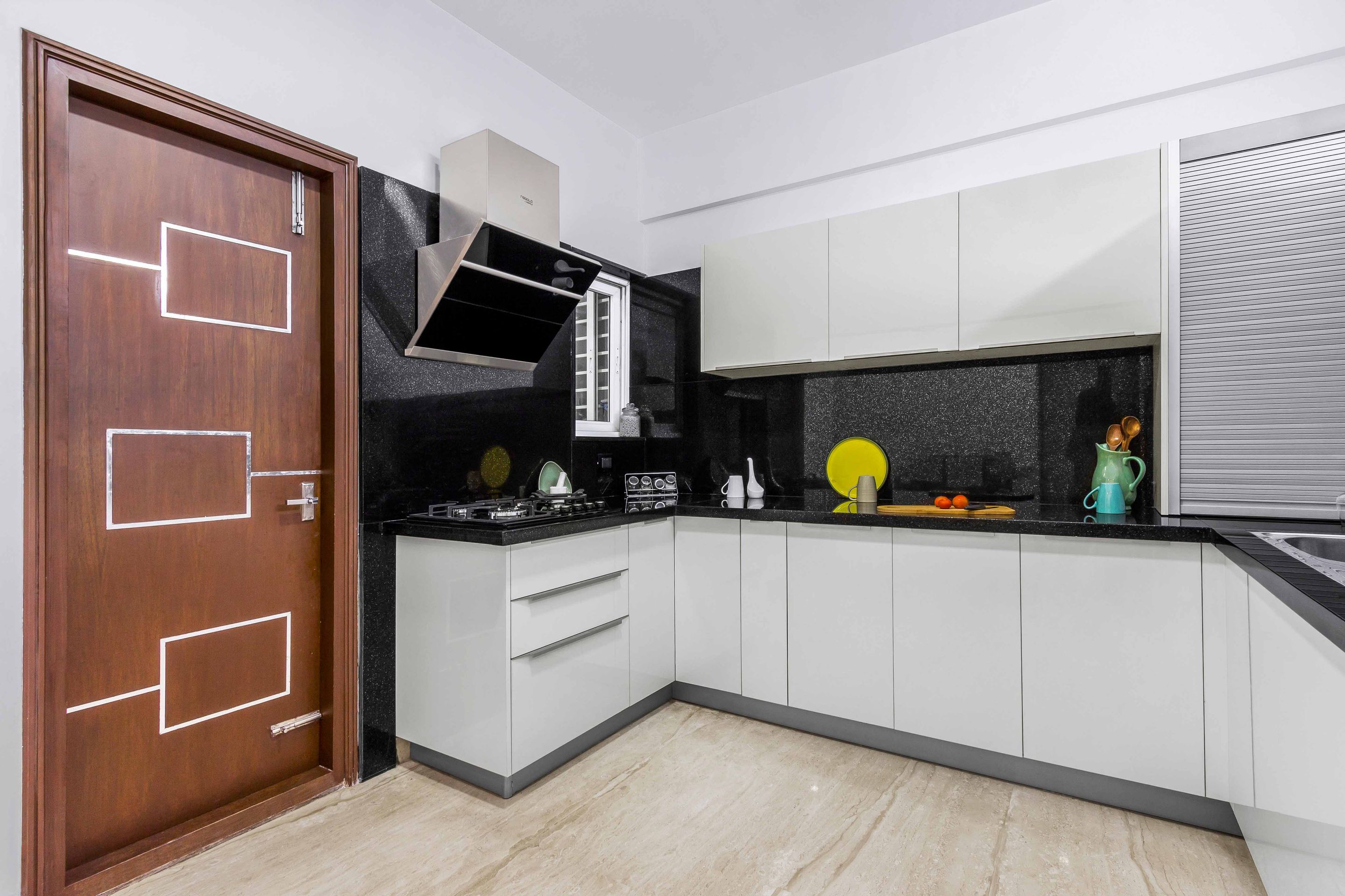 High Gloss U Shaped Modular Kitchen Design In Frosty White | Livspace