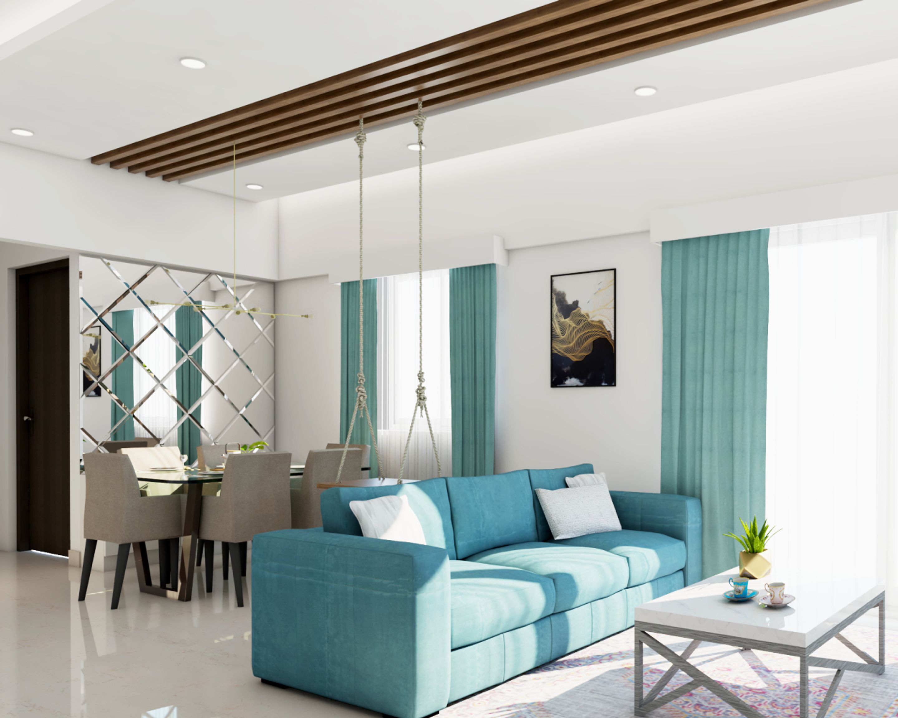 Contemporary POP And Wooden Ceiling Design | Livspace