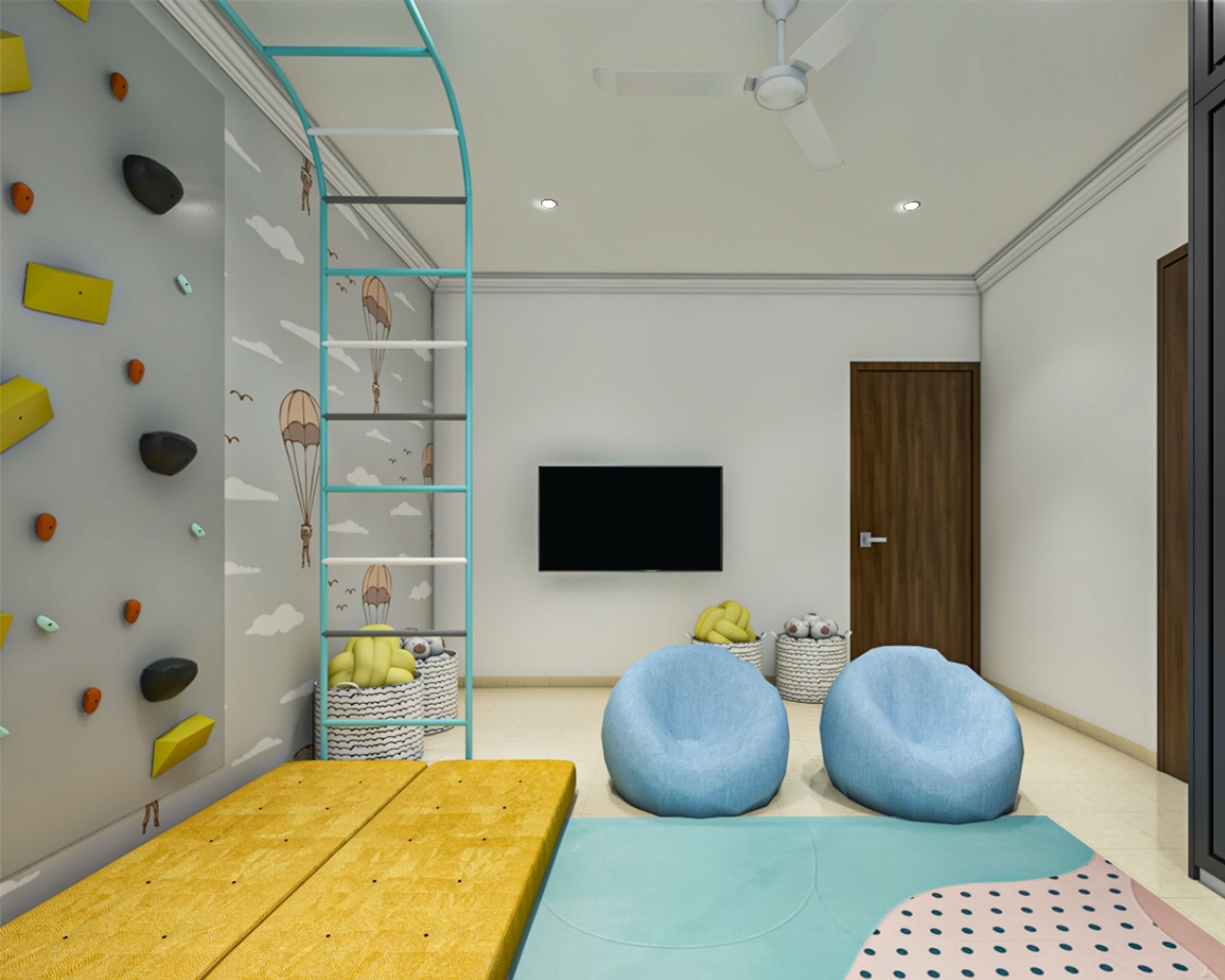 Kids Bedroom Design With Rock Climbing Wall | Livspace