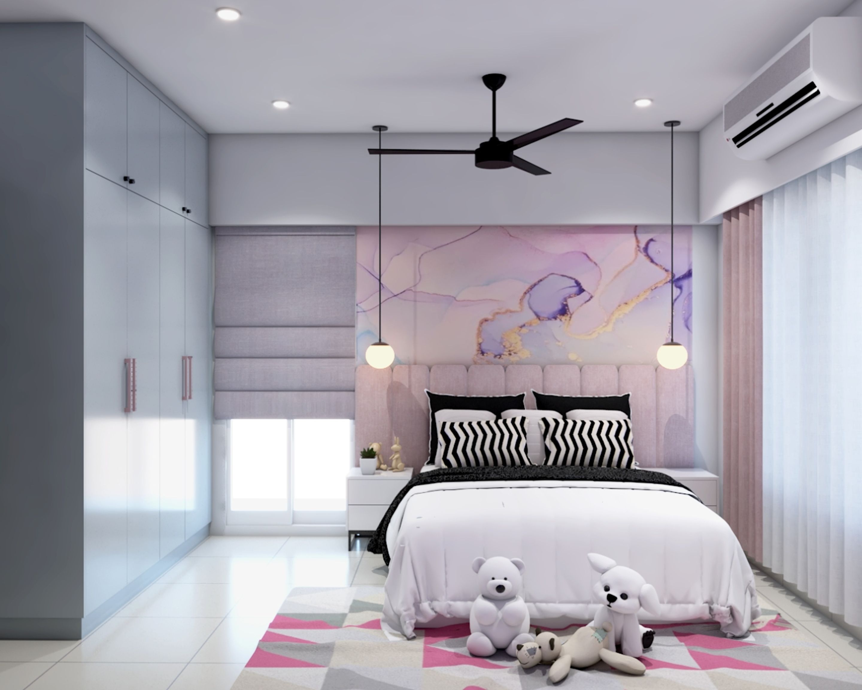 Kids Room Design With Purple And Grey Accent Wall | Livspace