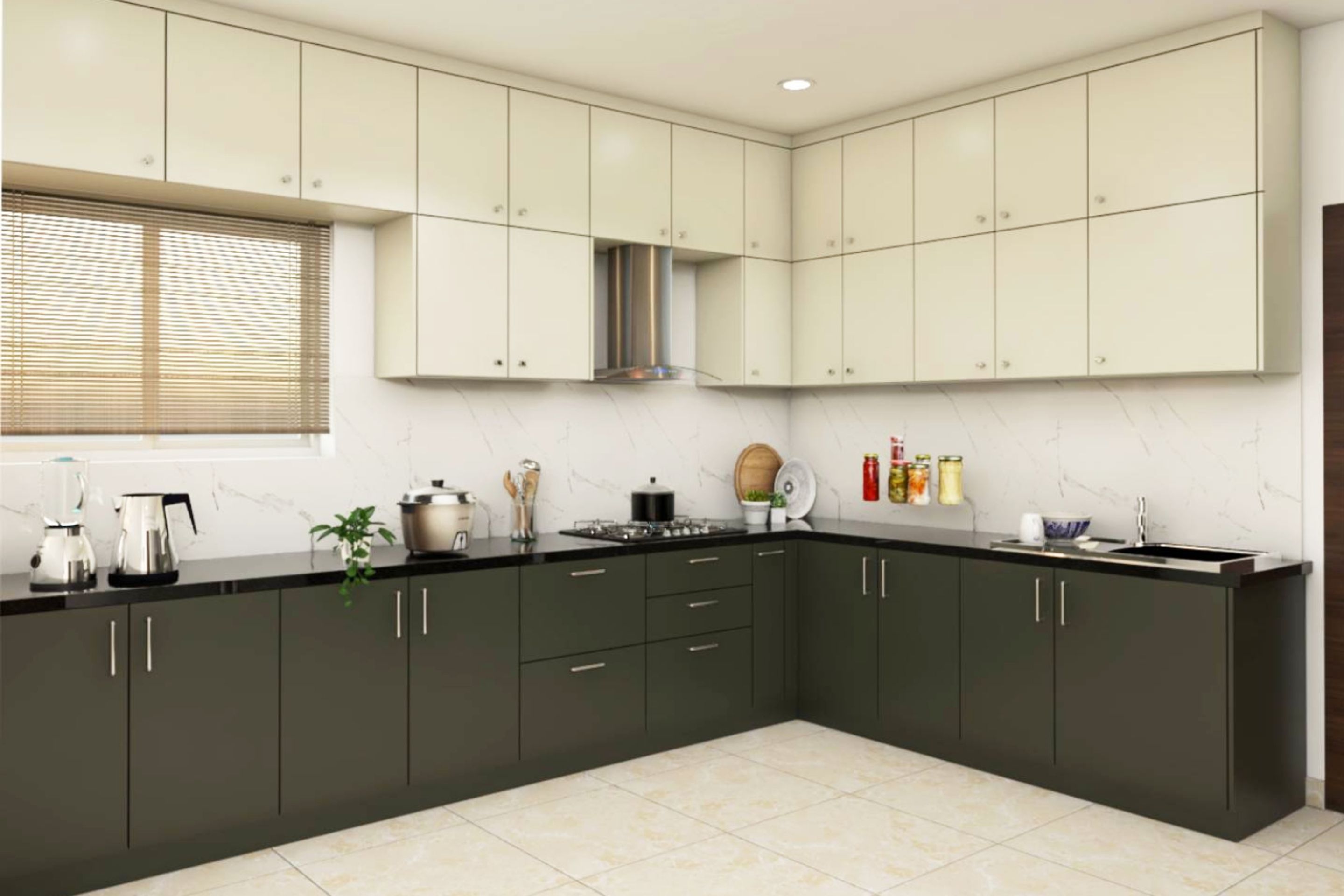 Modular Gothic Grey And Frosty White L Shaped Kitchen Design With ...