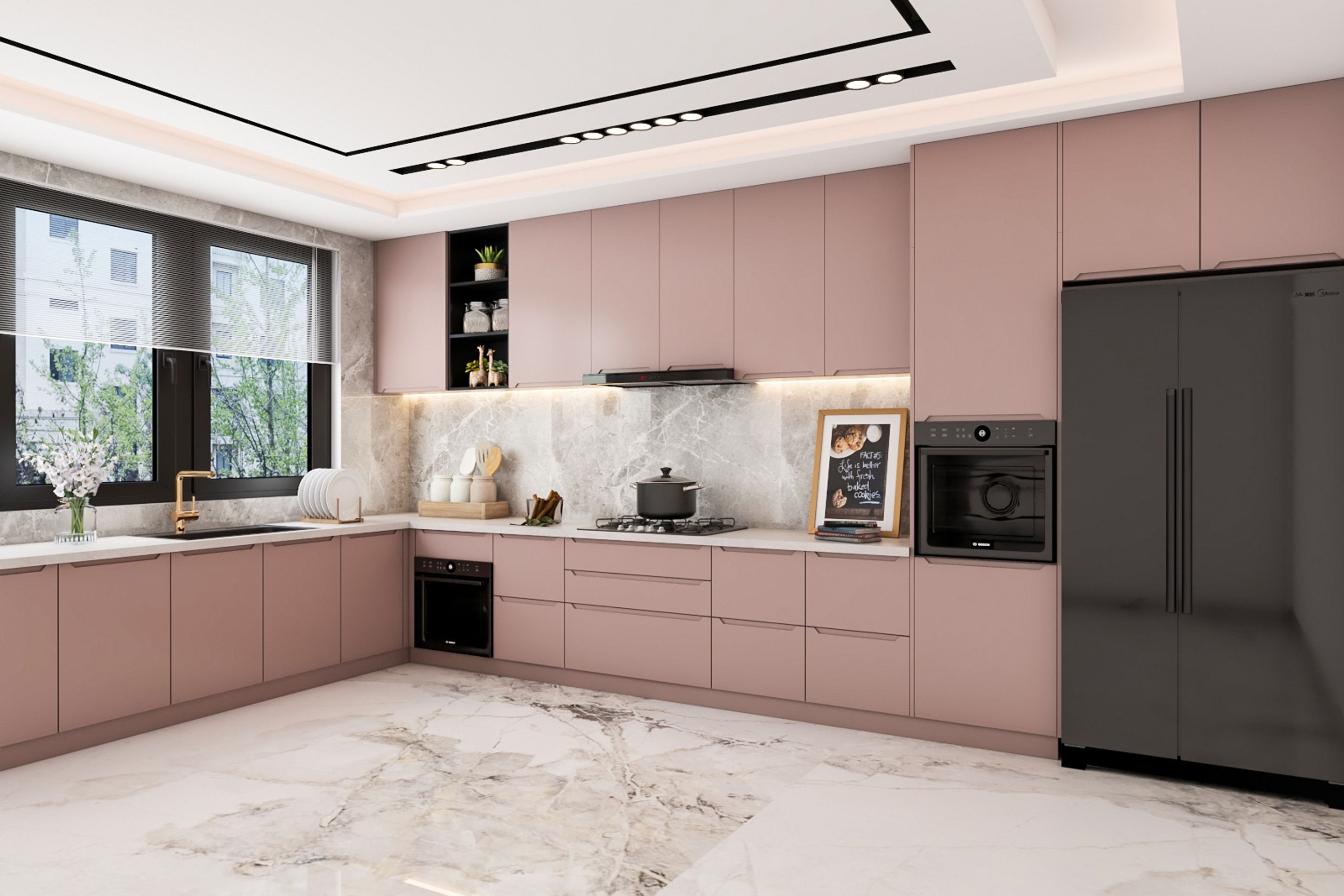 L Shape Kitchen Design With Tortora Cabinets | Livspace