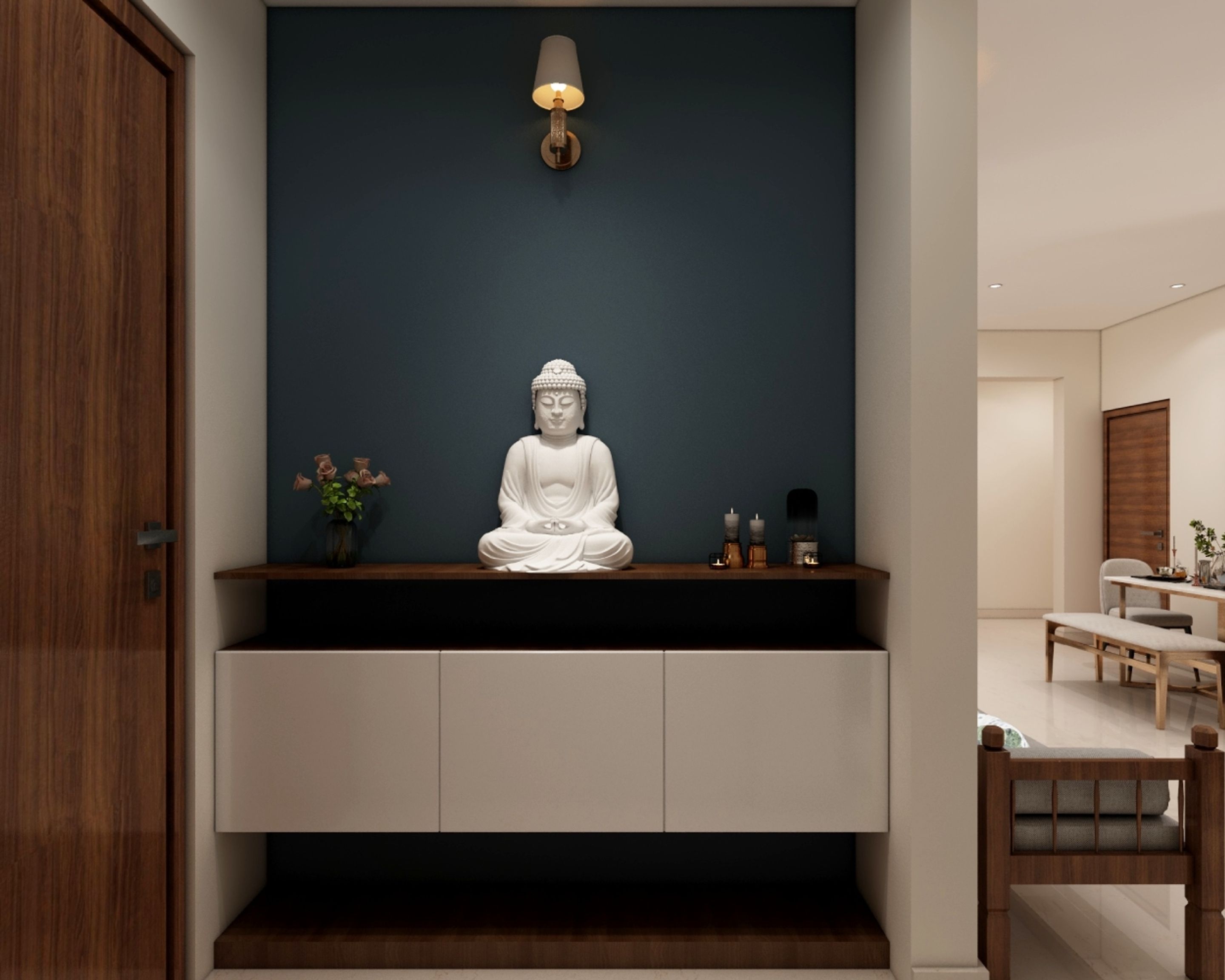 Dark Blue Wall Paint Design For Foyers | Livspace