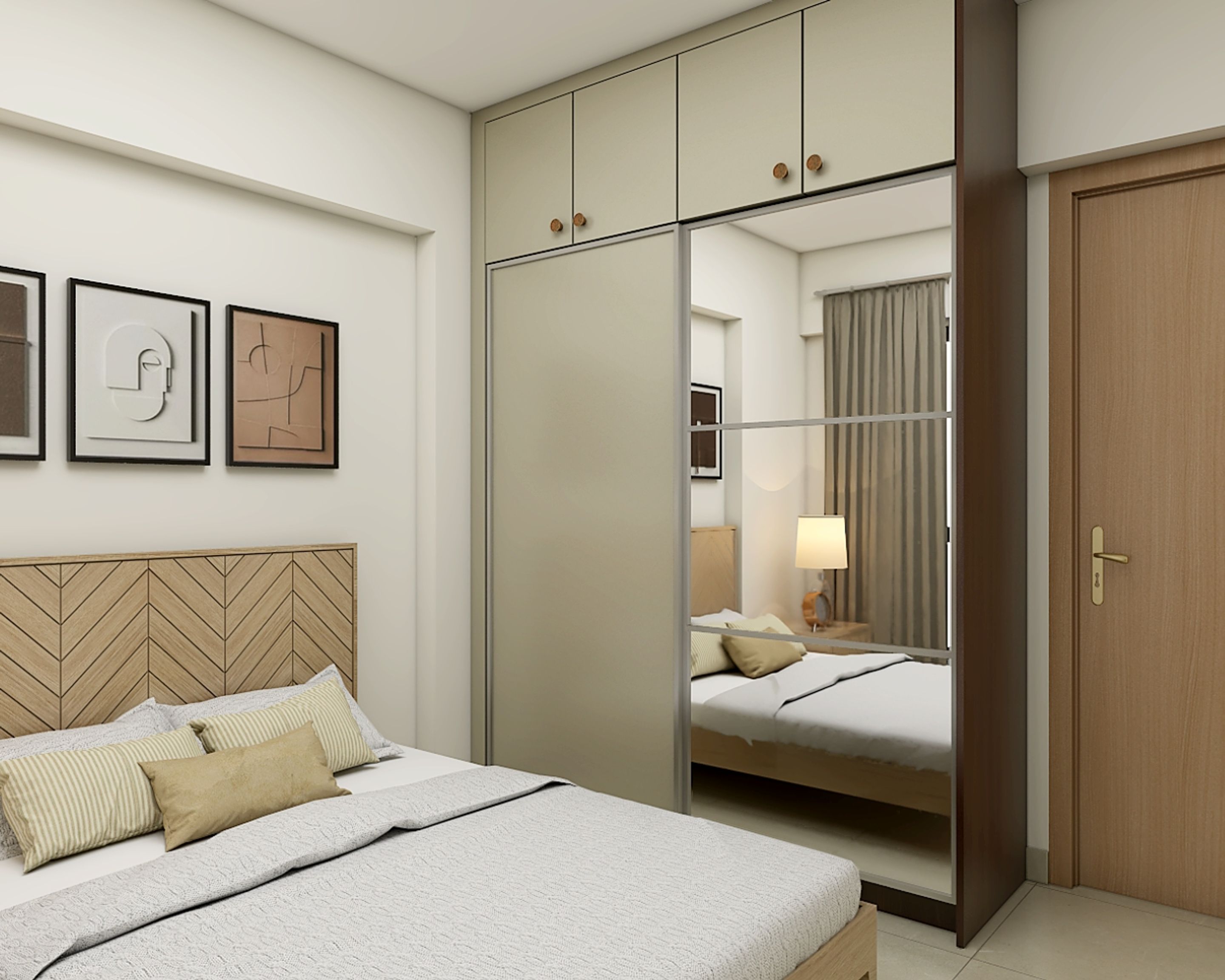 Irish Cream 2Door Sliding Wardrobe Design With Mirror Livspace