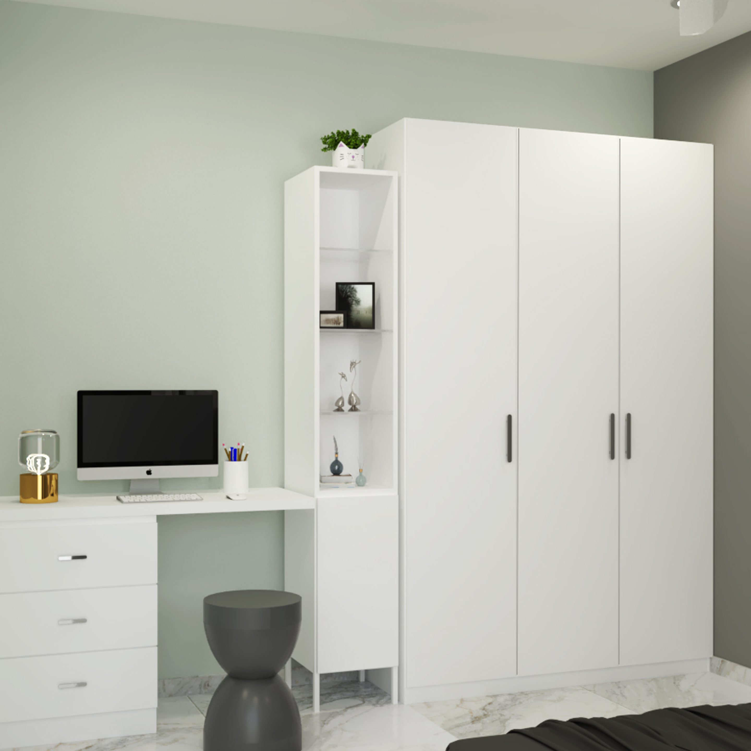 Compact Wardrobe Design In White Livspace