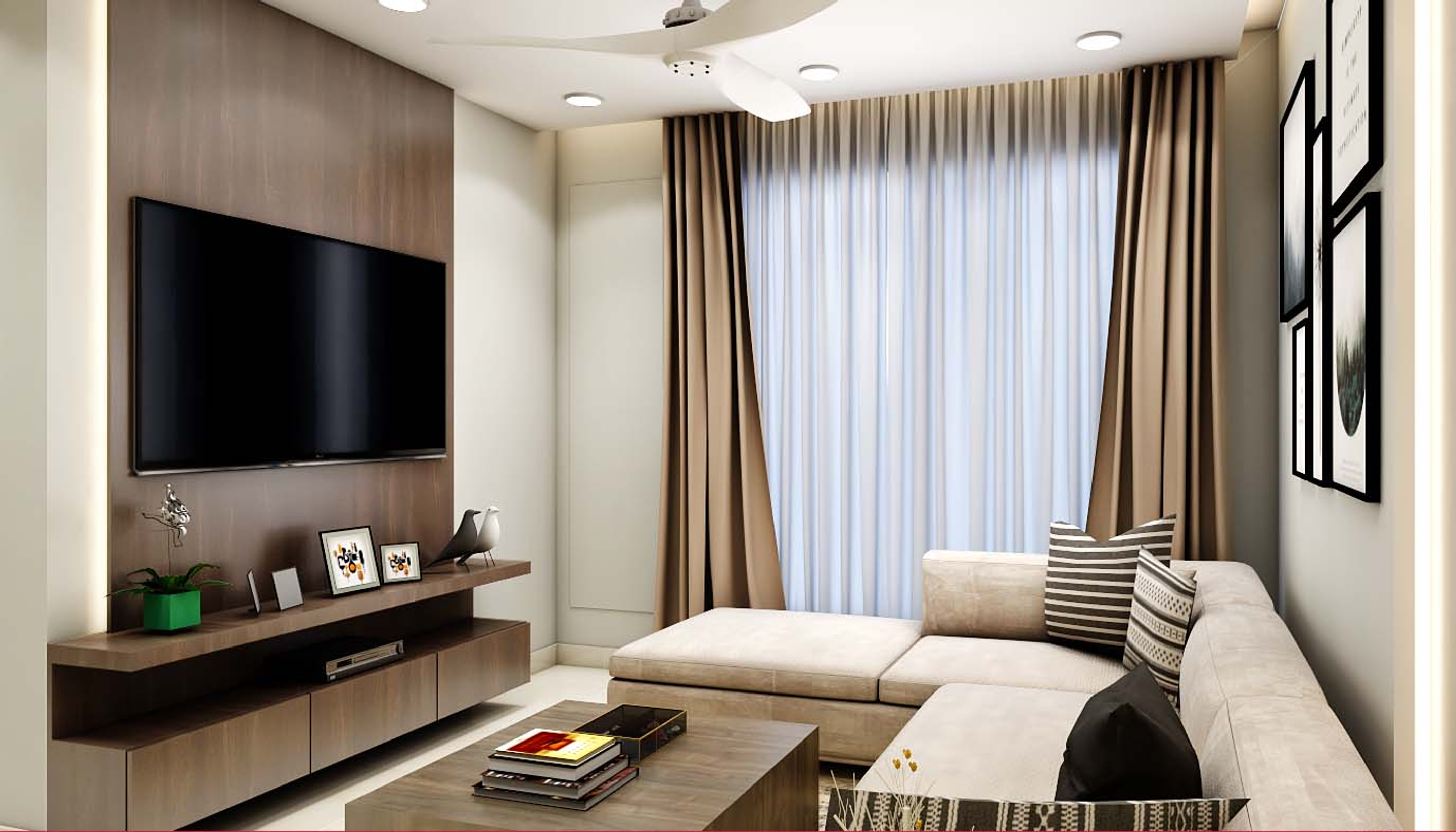 Modern Wooden TV Unit With Dark Brown Panel And Console Table Livspace