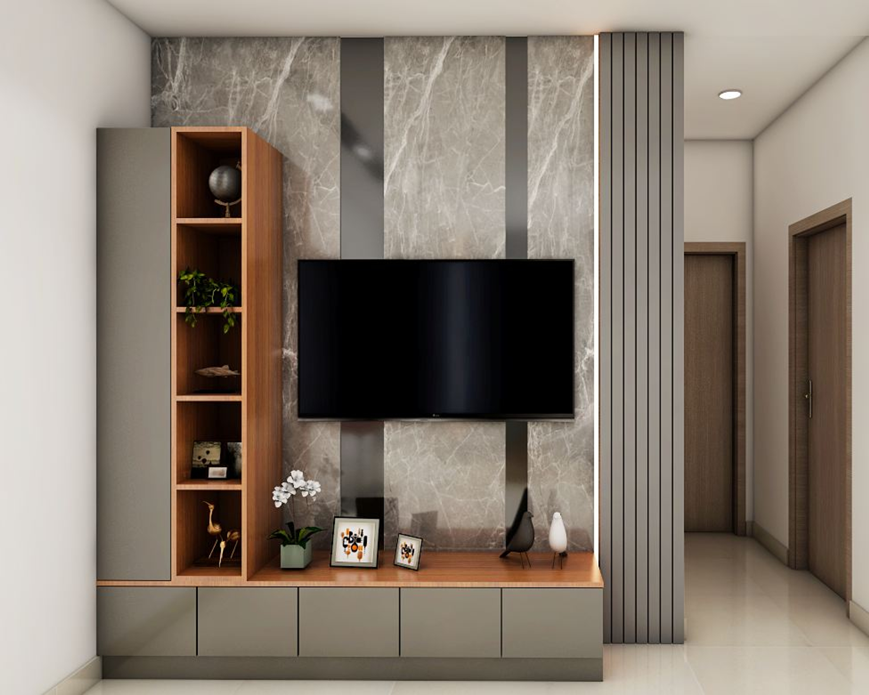 Modern Style TV Unit Design With Grey Interiors Livspace