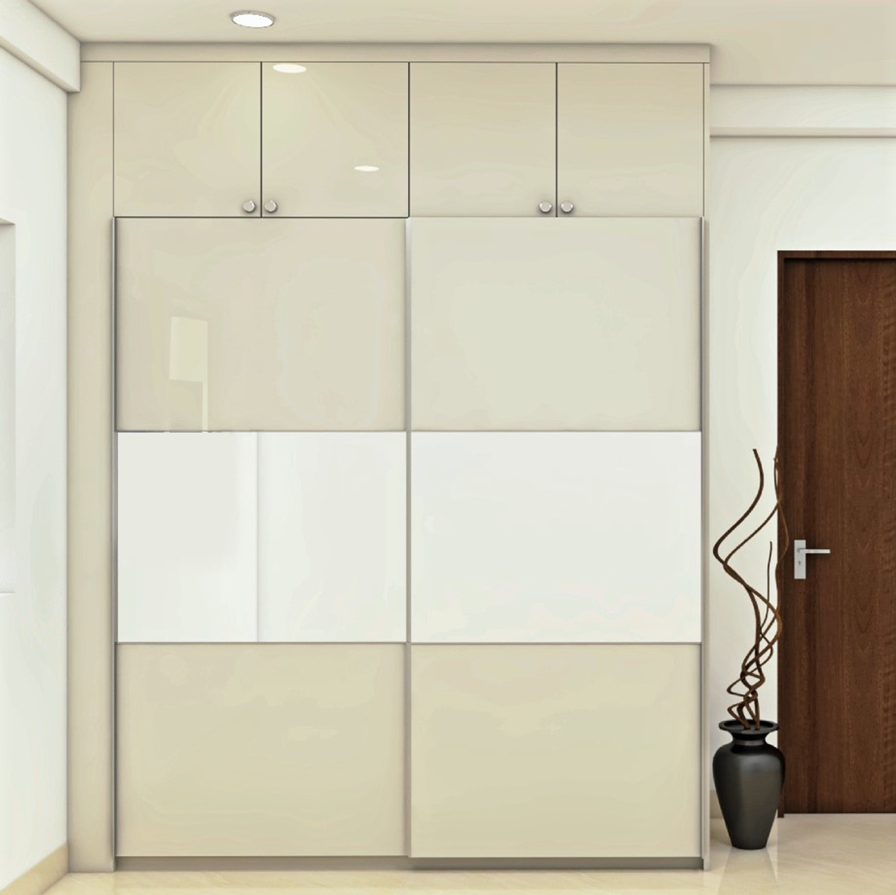 Dual Tone Sliding Door Modern Wardrobe Design with Loft | Livspace