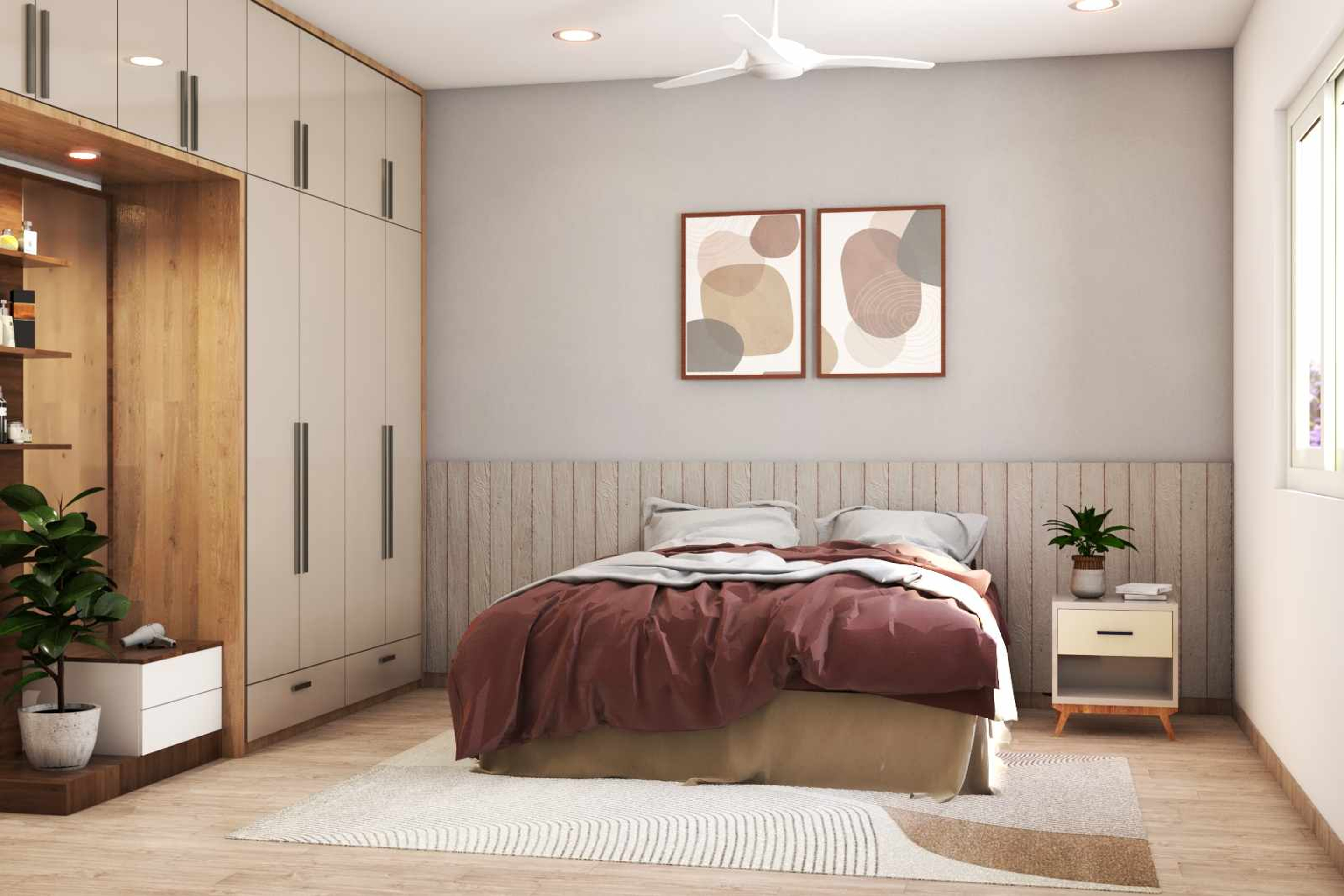 Modern Guest Bedroom With Shutter Wardrobe | Livspace